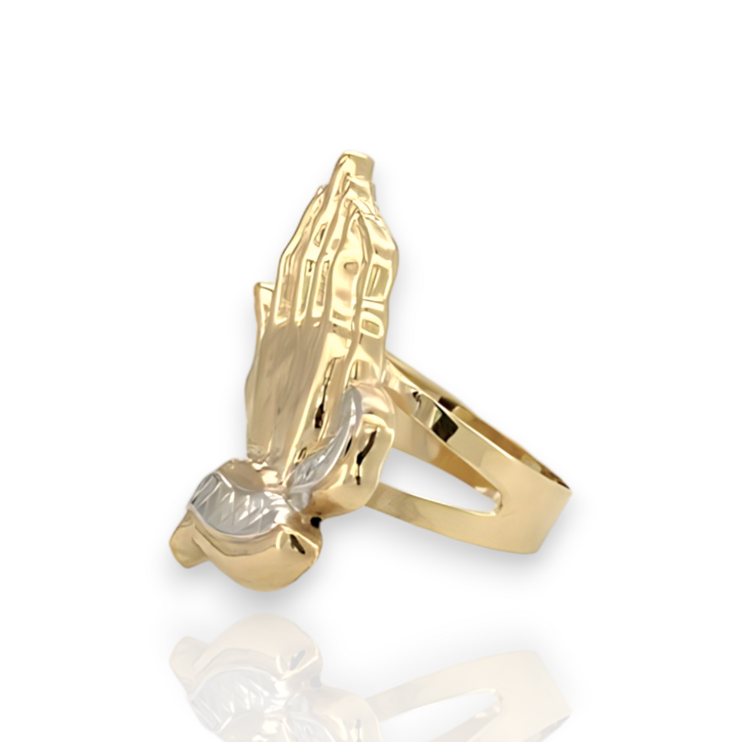Large Praying Hands Ring - 10K Yellow Pave