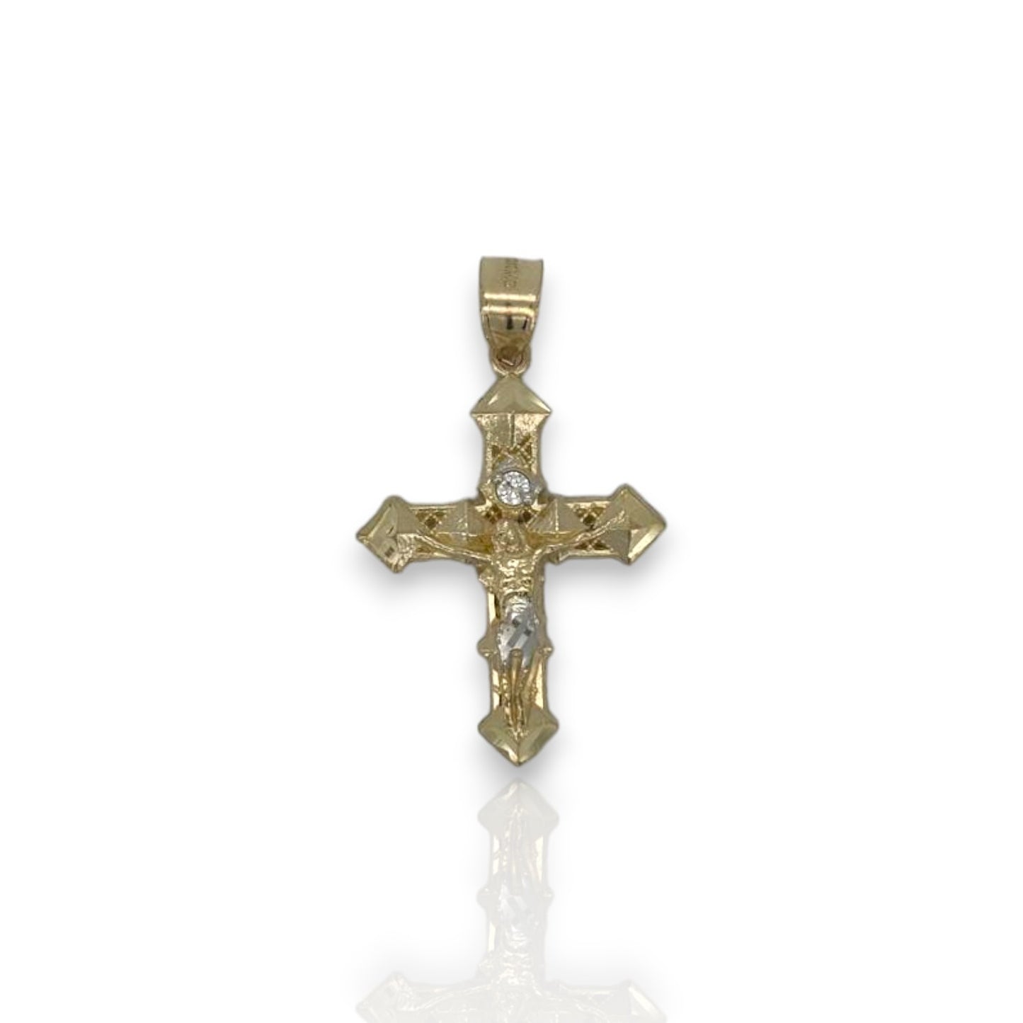 Cross Crucifix Two Tone Cz Pendant - 10k Yellow Gold