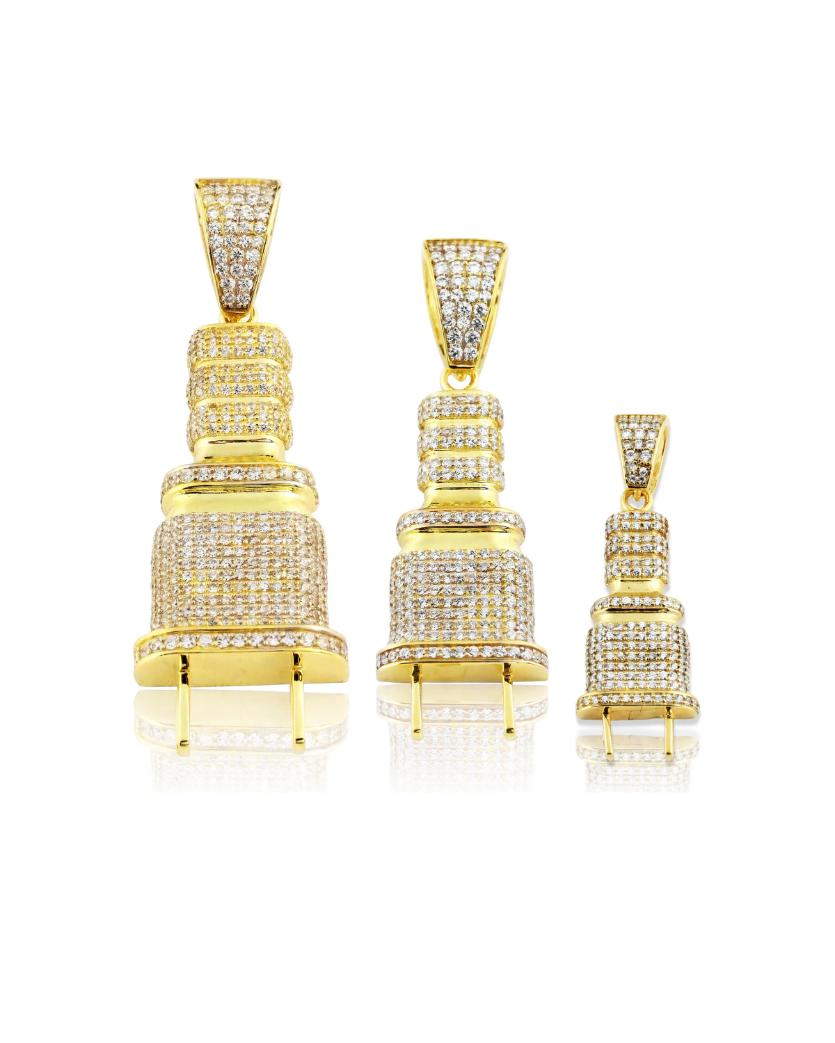 Electrical Plug CZ-Studded Pendant - 10K Yellow Gold