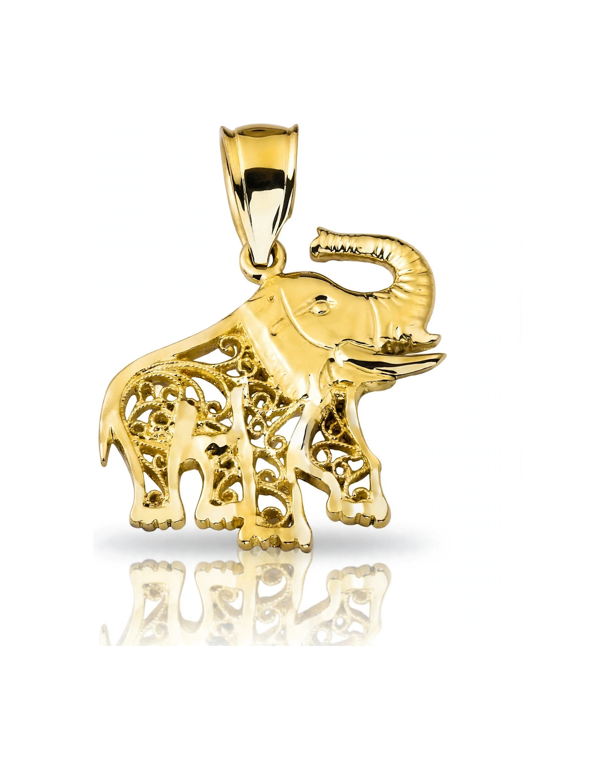 Elephant Filigree Pendant - 10K Yellow Gold