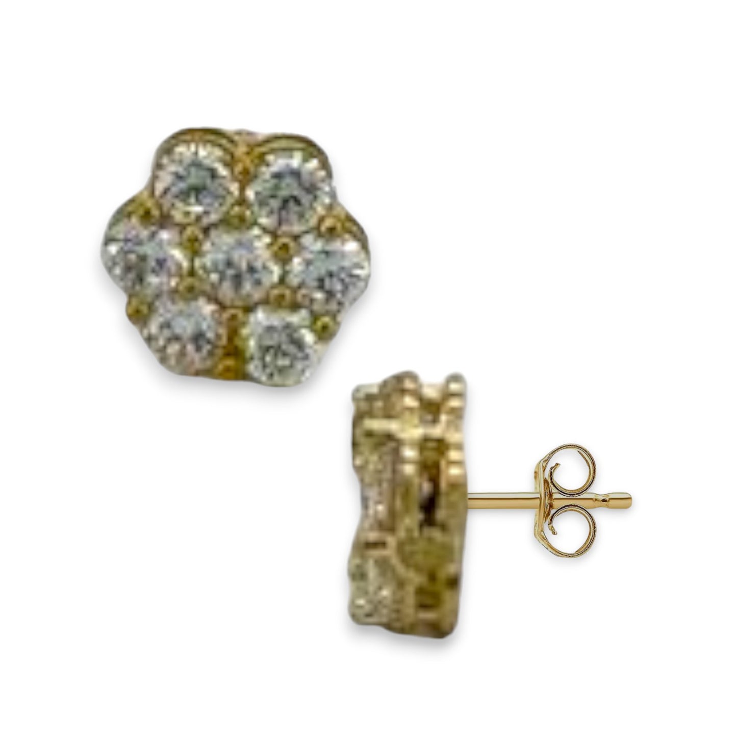 Flower Cz Earrings - 10K Yellow Gold