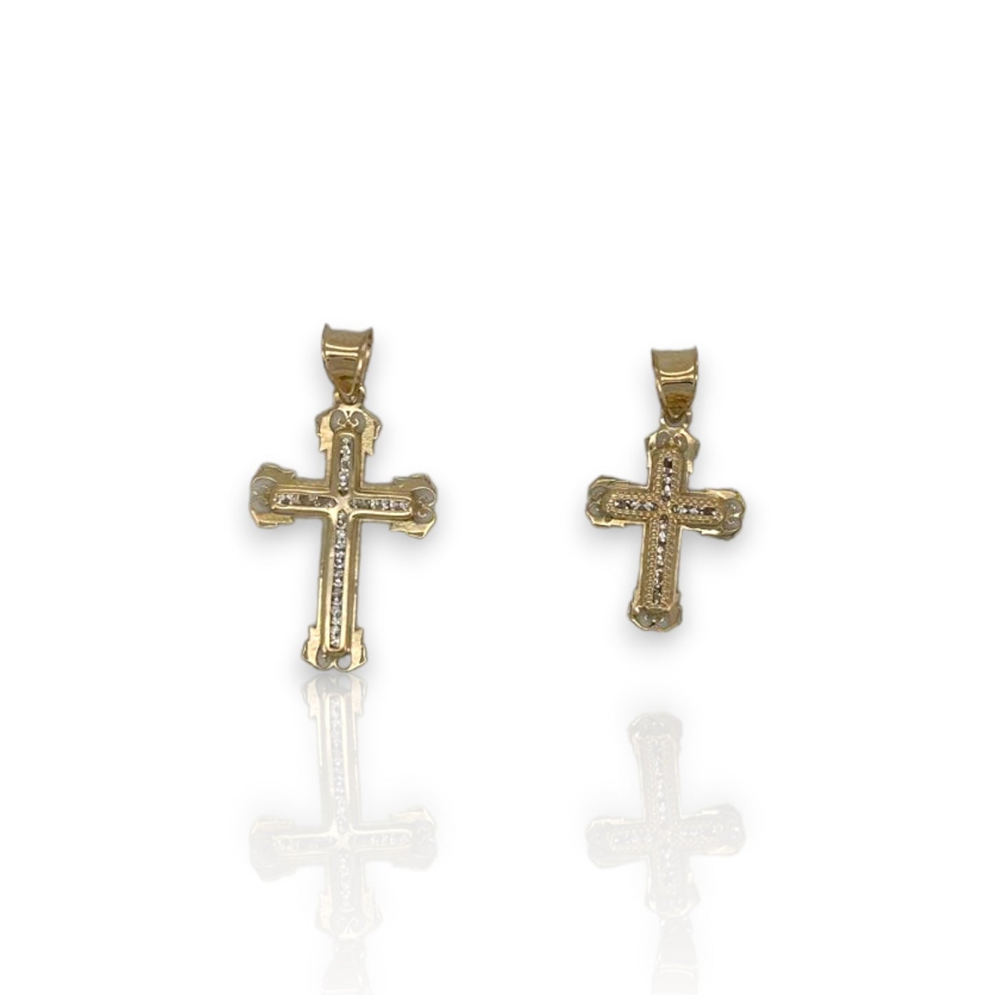 Cross CZ Pendant - 10K Yellow Gold