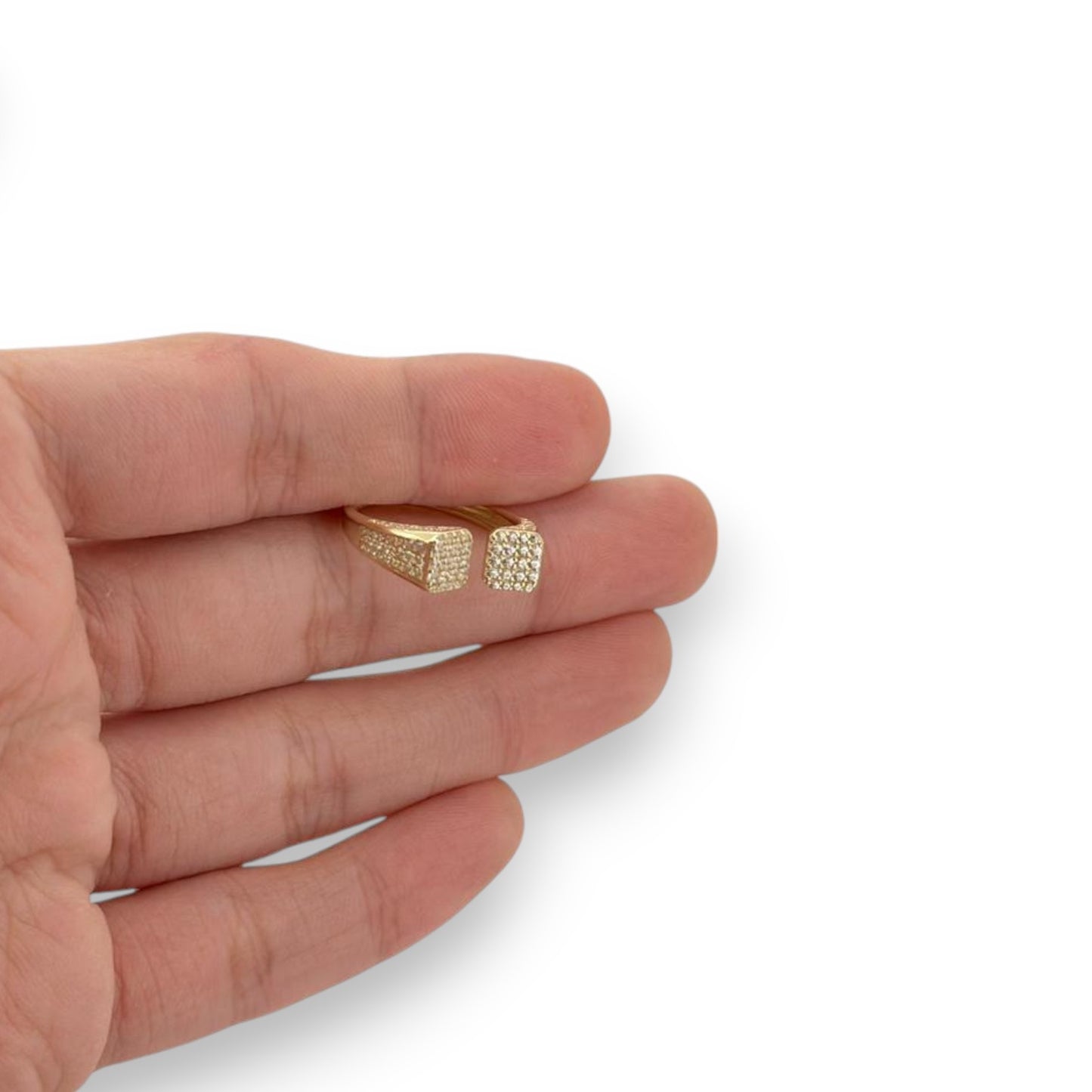 Two Headed Square Ring CZ - 10K Yellow Gold