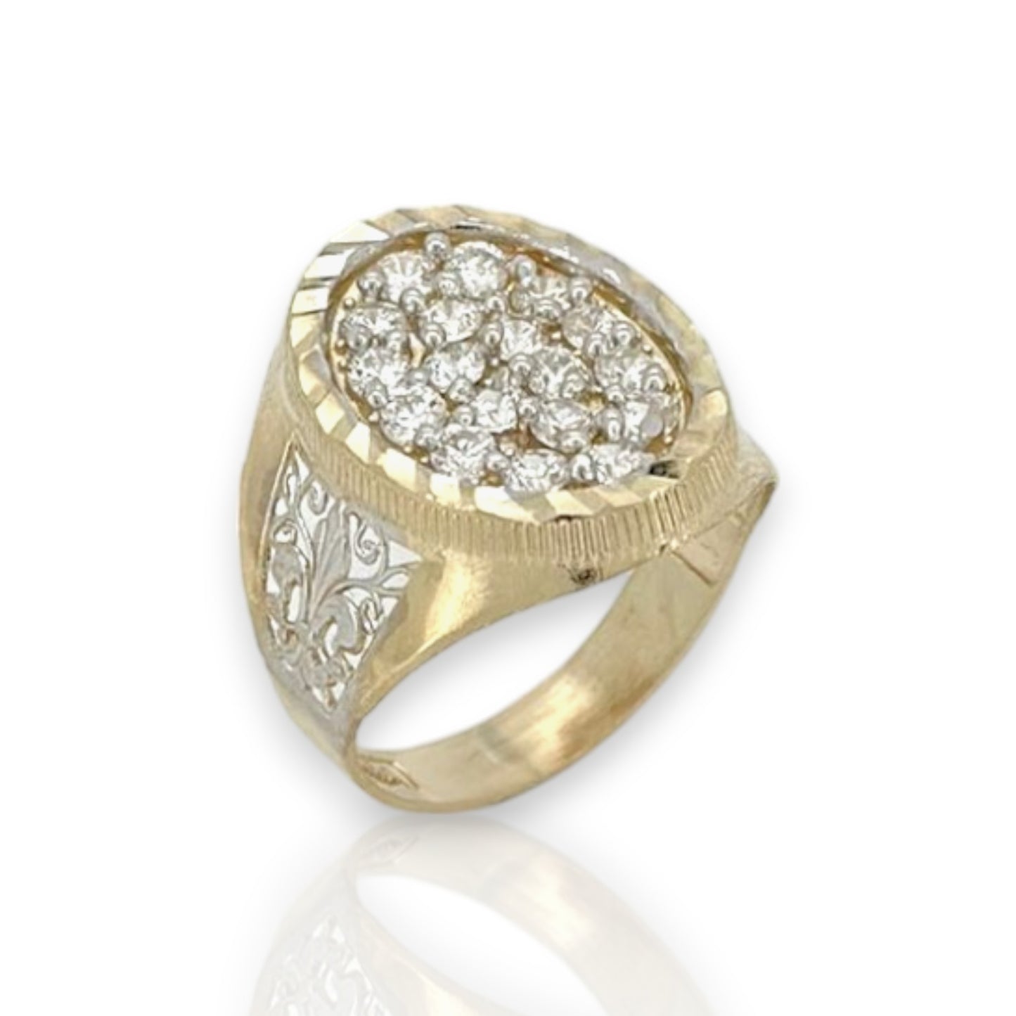 Large Oval CZ Diamond Cut Ring - 10K Yellow Gold