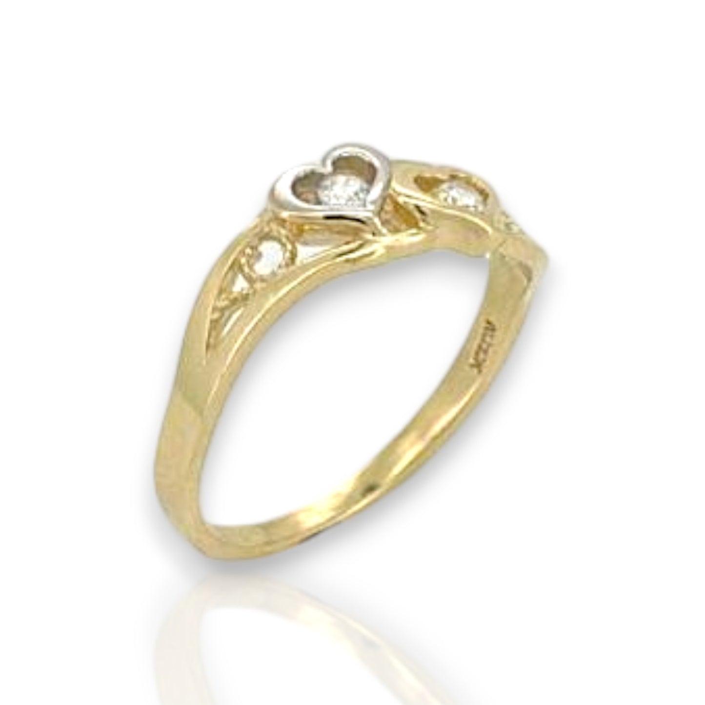 Double Heart CZ Ring - 10K Yellow Gold