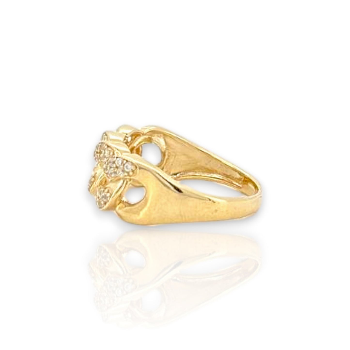 Miami Cuban Link Round Cut Cz Ring - 10k Yellow Gold