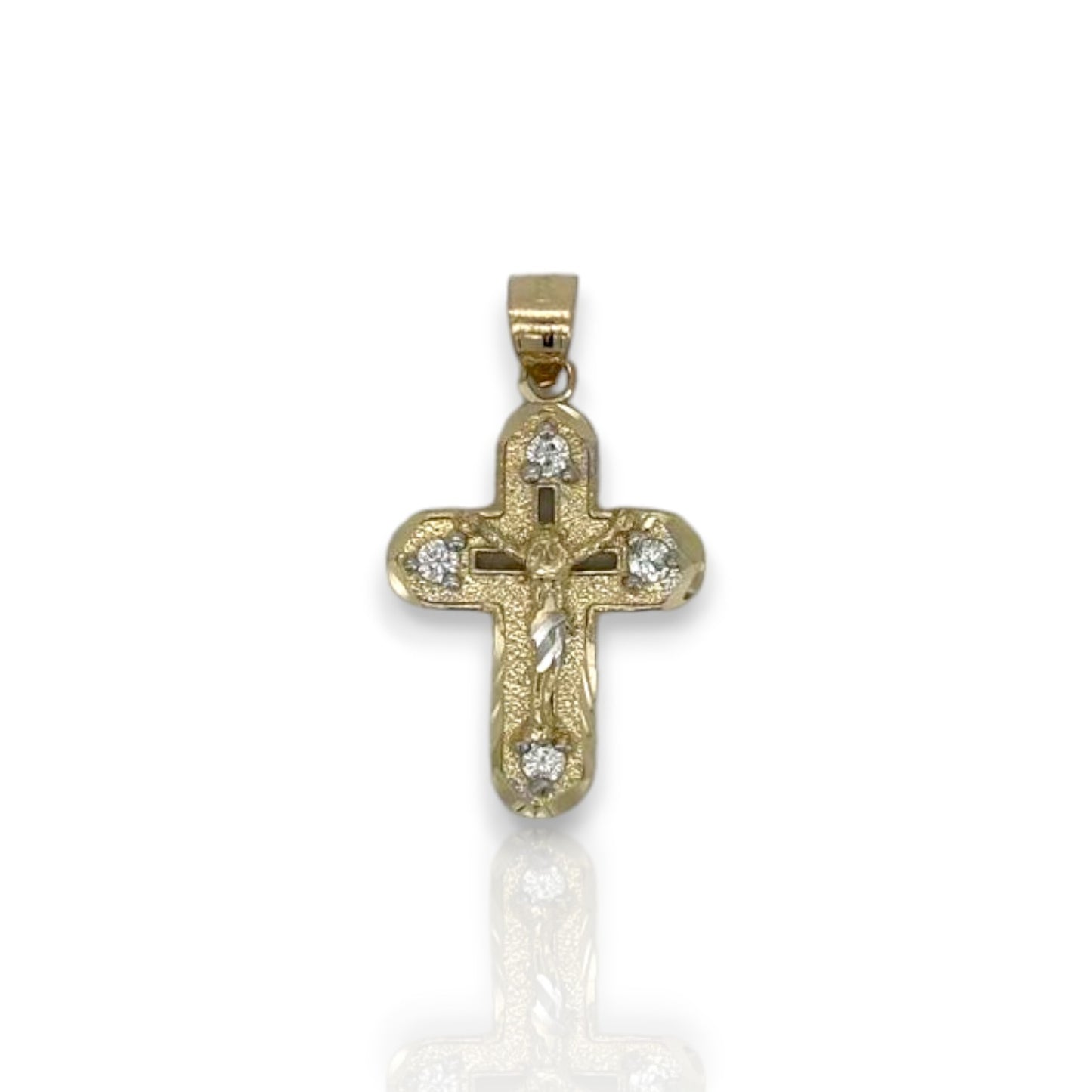 Cross Crucifix Two Tone Cz Pendant - 10k Yellow Gold
