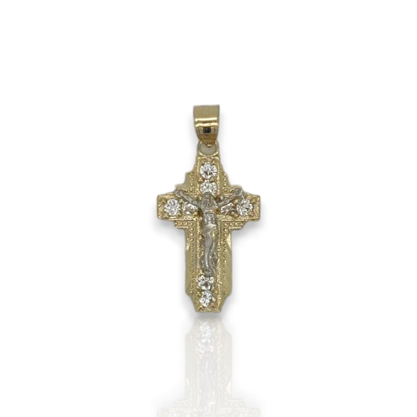Cross Crucifix Two Tone Cz Pendant - 10k Yellow Gold