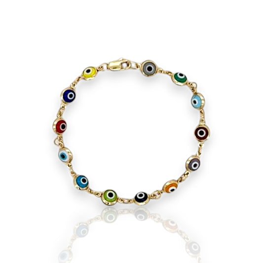 Multicolor Evil Eye Bracelet - 14k Yellow Gold