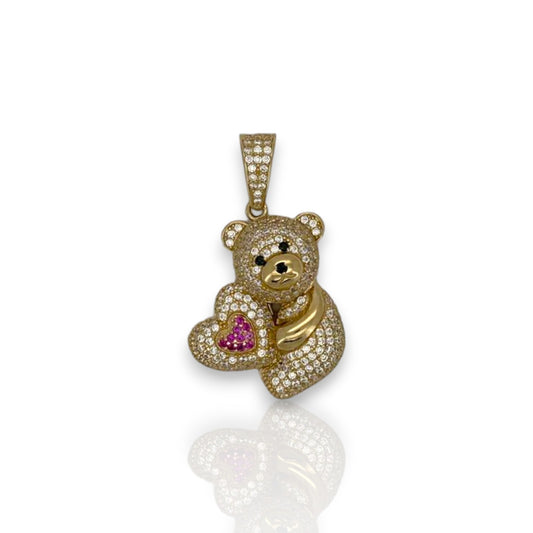 Dog with Heart Cz Pendant  - 14k Yellow Gold