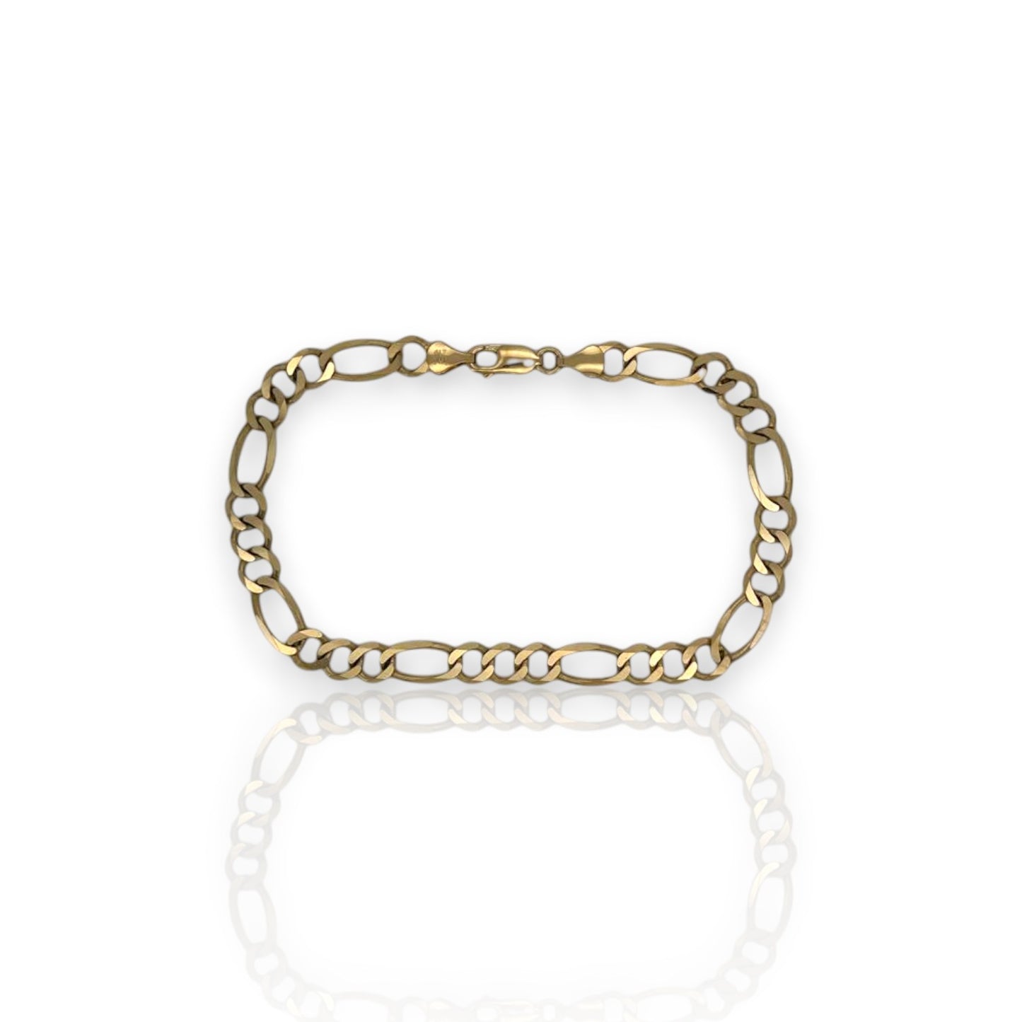 10K Fully Solid Figaro Link Anklet - 10K Yellow Gold