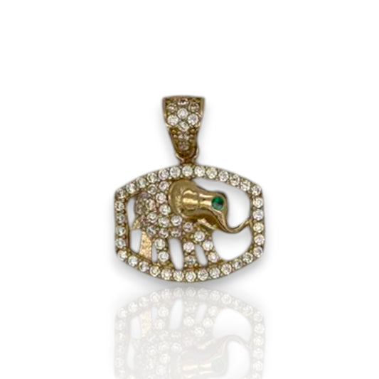 Elephant Cz Pendant  - 14k Yellow Gold