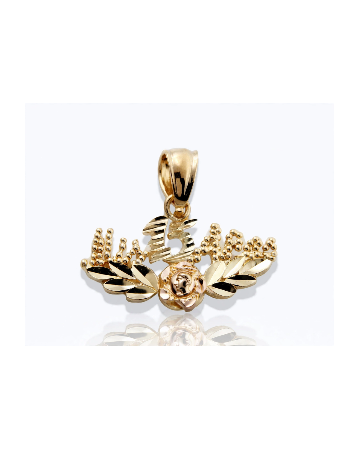 15 Pendant with Laurel Crown Small - 10K Yellow Gold