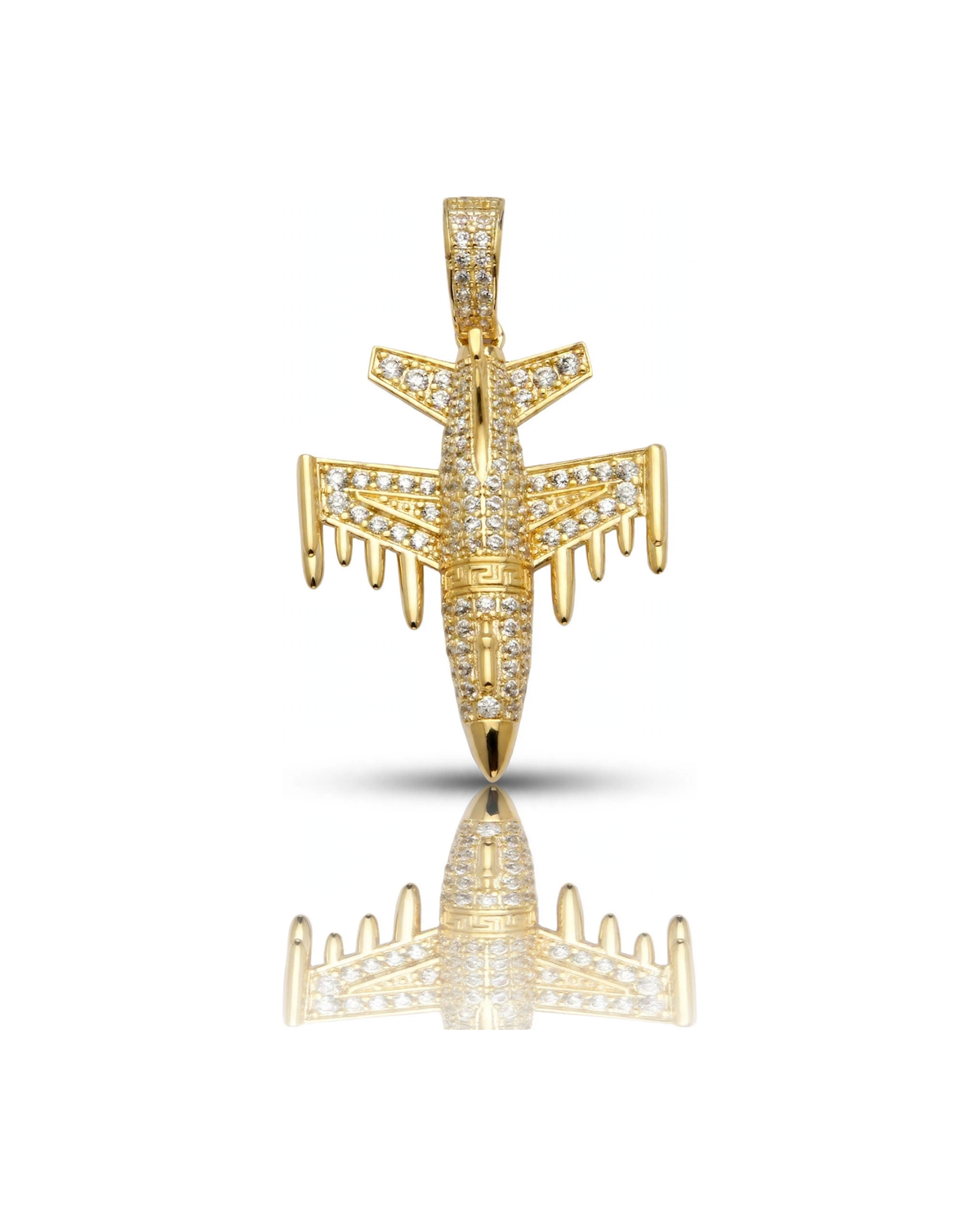 Fighter Jet Pendant with CZ - 10K Gold