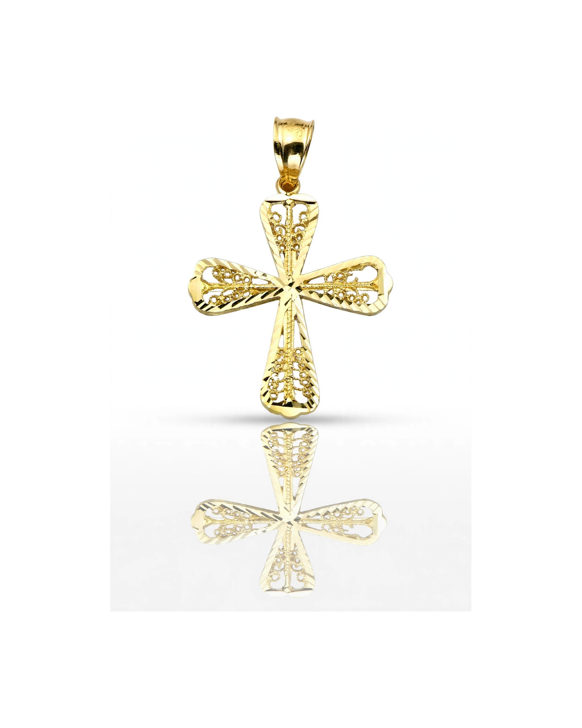 Cross Filigree Flared Bell Pendant - 10K Yellow Gold
