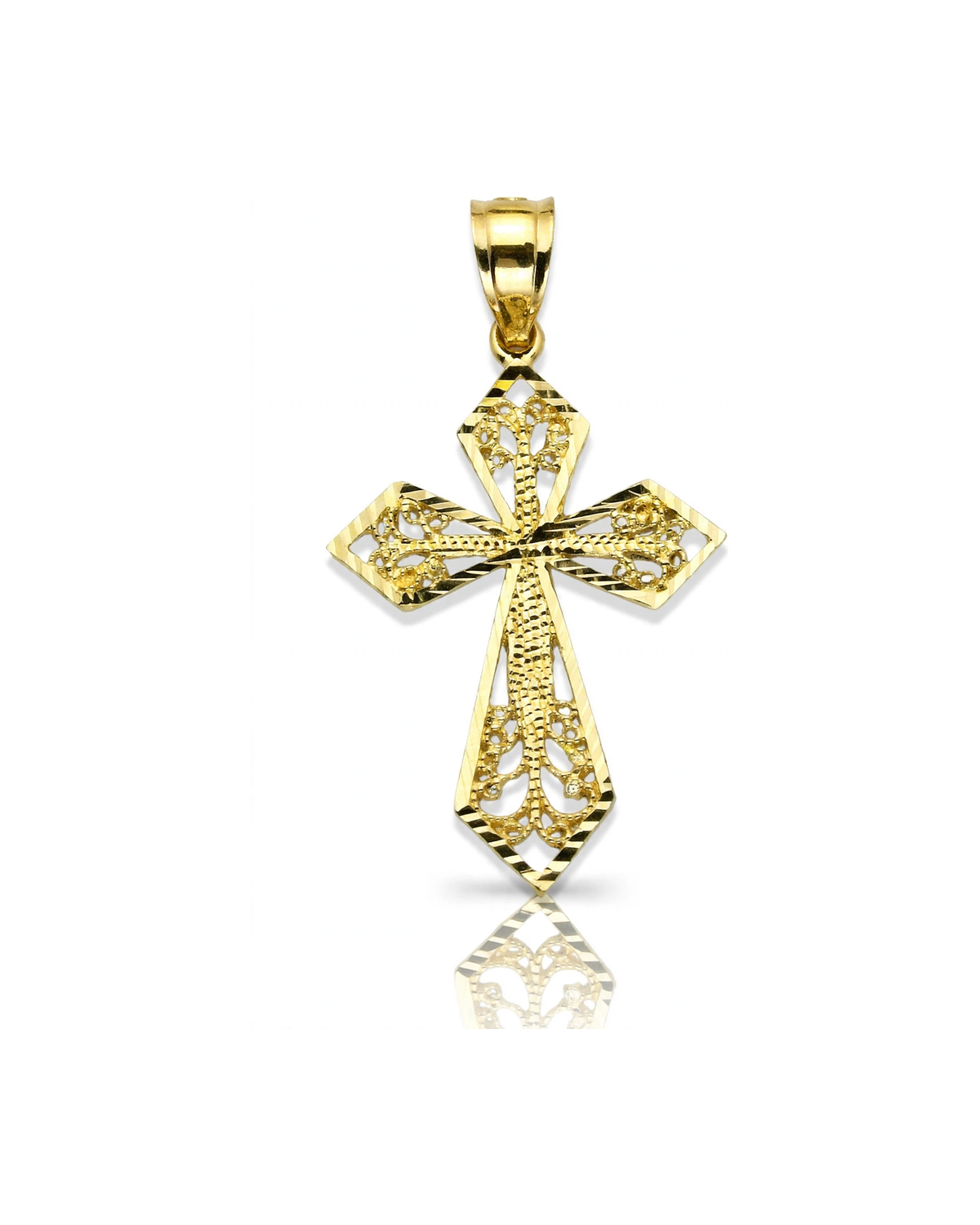 Cross Filigree Diamond Point Pendant - 10K Yellow Gold