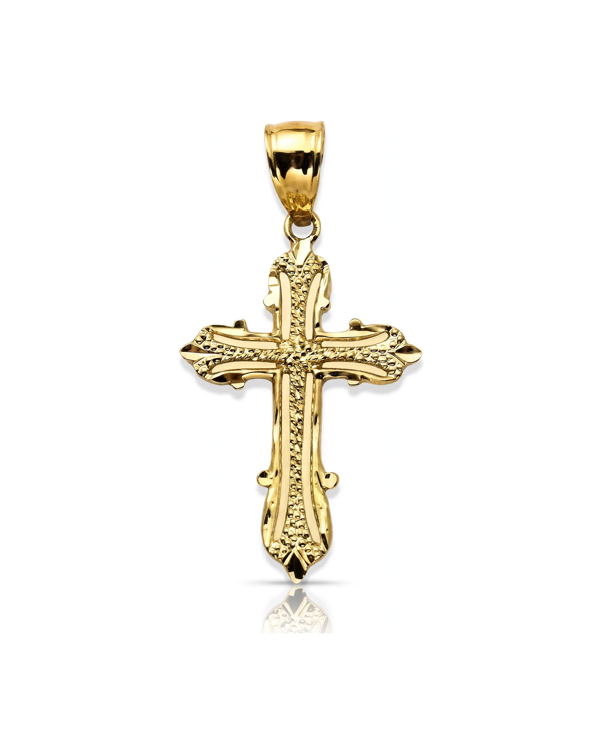 Cross Flared Pointed Textured Pendant - 10K Yellow Gold