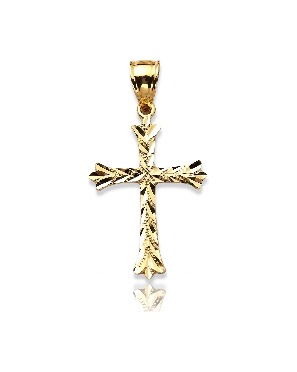 Cross Flared Faceted Starburst Pendant - 10K Yellow Gold