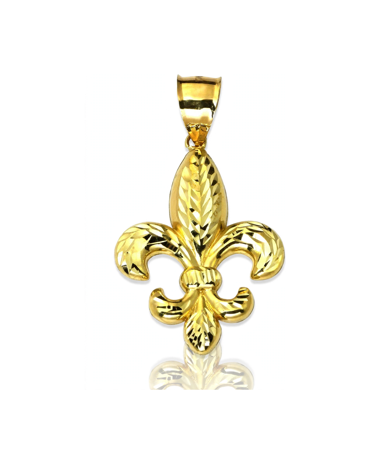 Fleur De Lis Pendant with Faceted Texture - 10K Yellow Gold