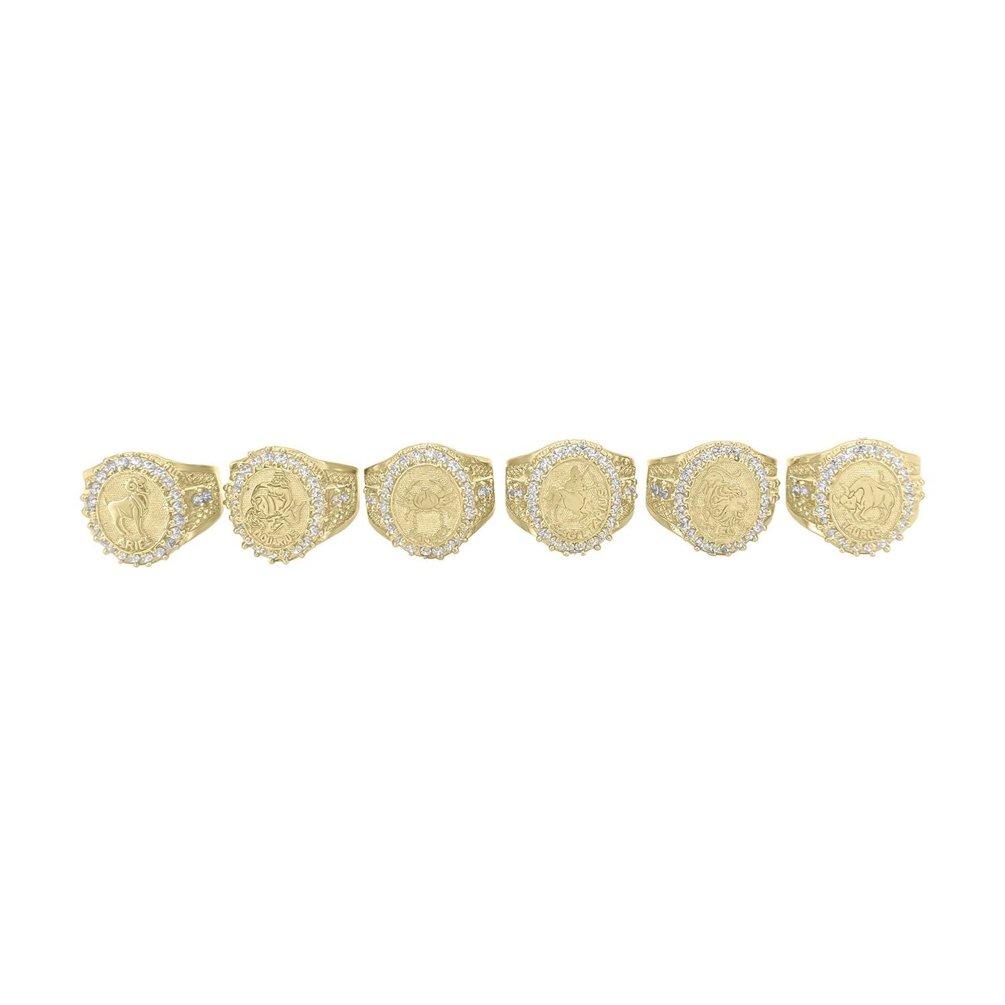 Zodiac Sign CZ Rings - 10K Yellow Gold