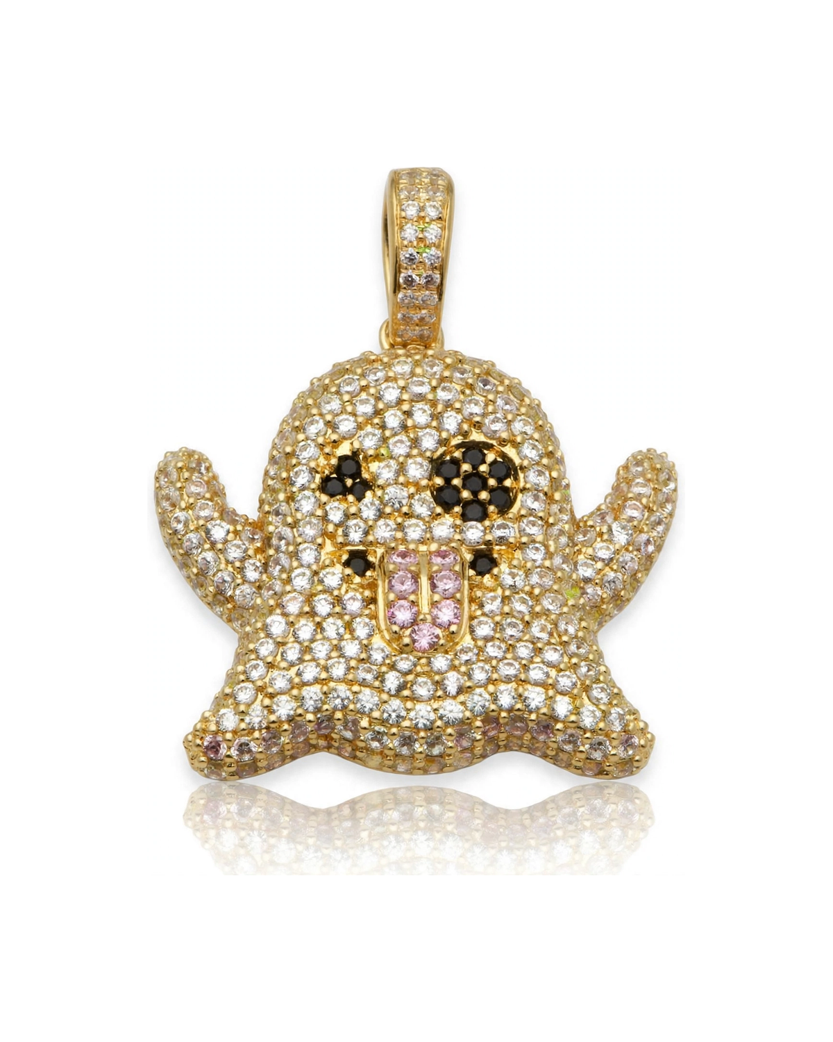 Ghost Pendant with CZ Tongue Out - 10K Gold