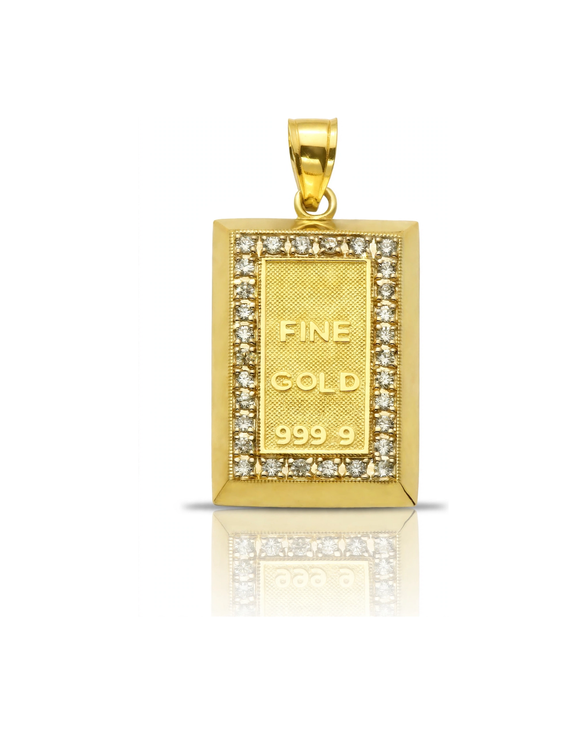 Gold Bar Pendant with CZ Border - 10K Gold