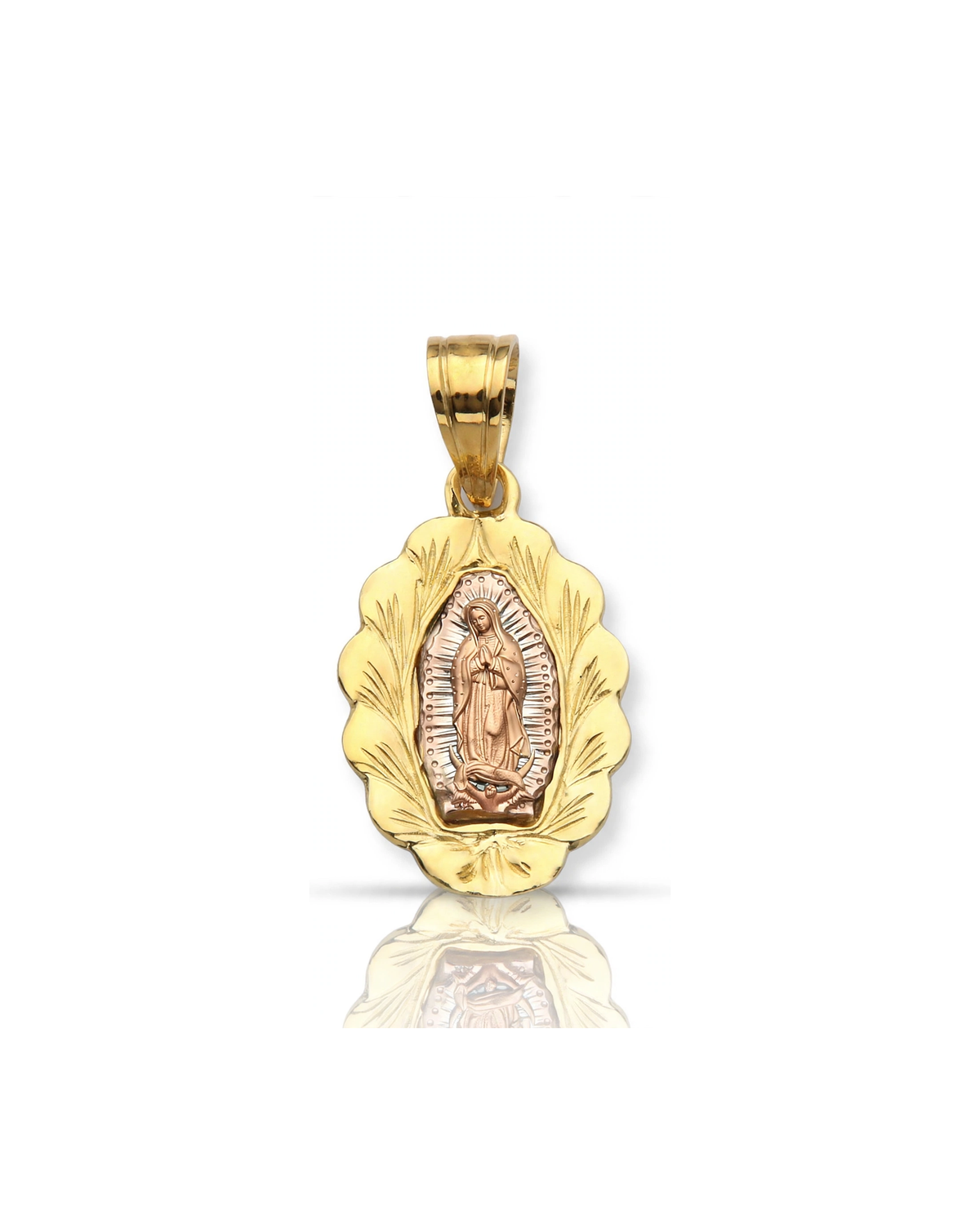Virgin Mary Guadalupe Pendant Mini Pointed Tri-Tone - 10K Gold