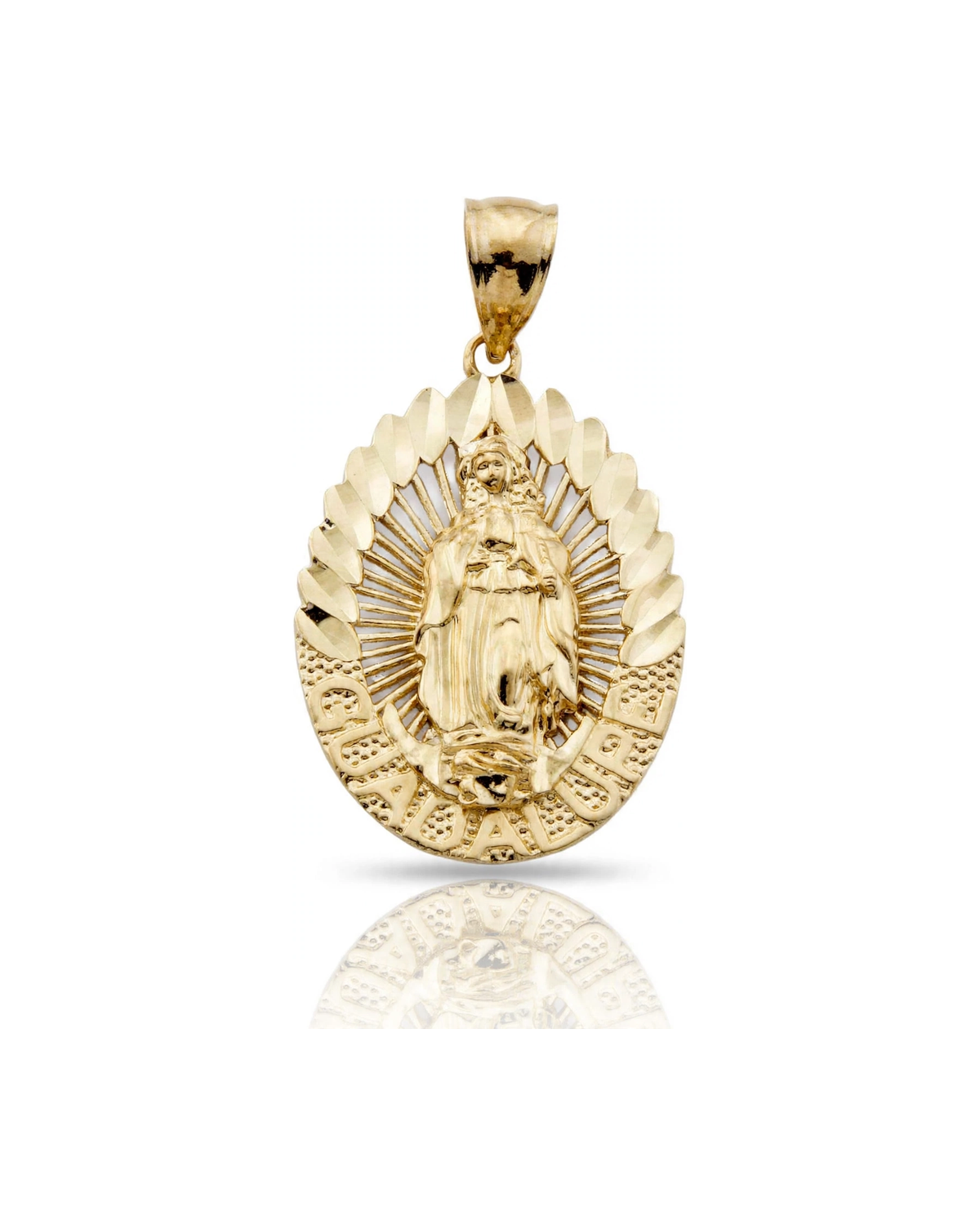 Virgin Mary Guadalupe Pendant Oval Sunray Small - 10K Yellow Gold
