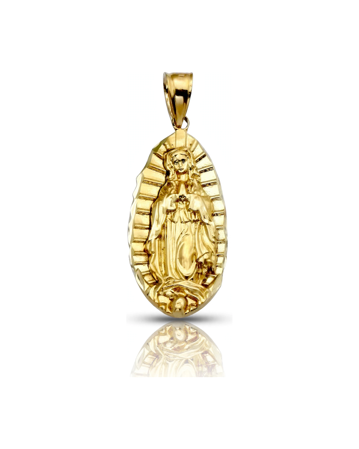 Virgin Mary Guadalupe Pendant Tall Oval - 10K Yellow Gold