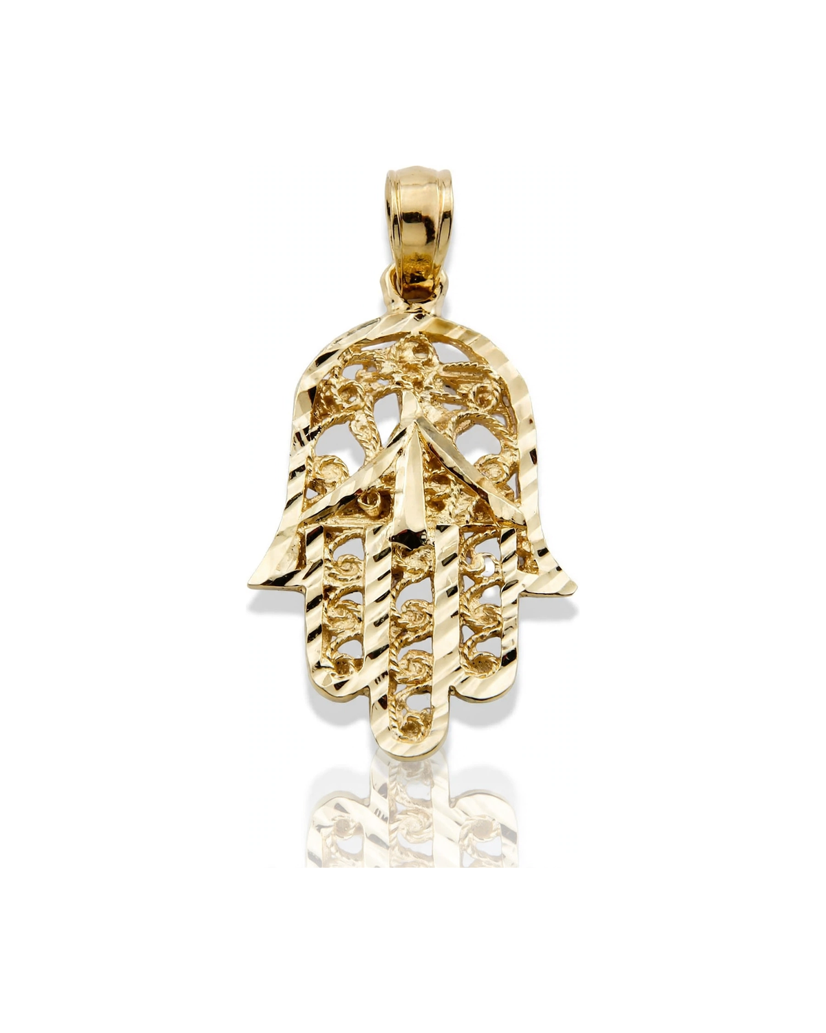 Hamsa Hand Pendant Filigree with Angel - 10K Yellow Gold