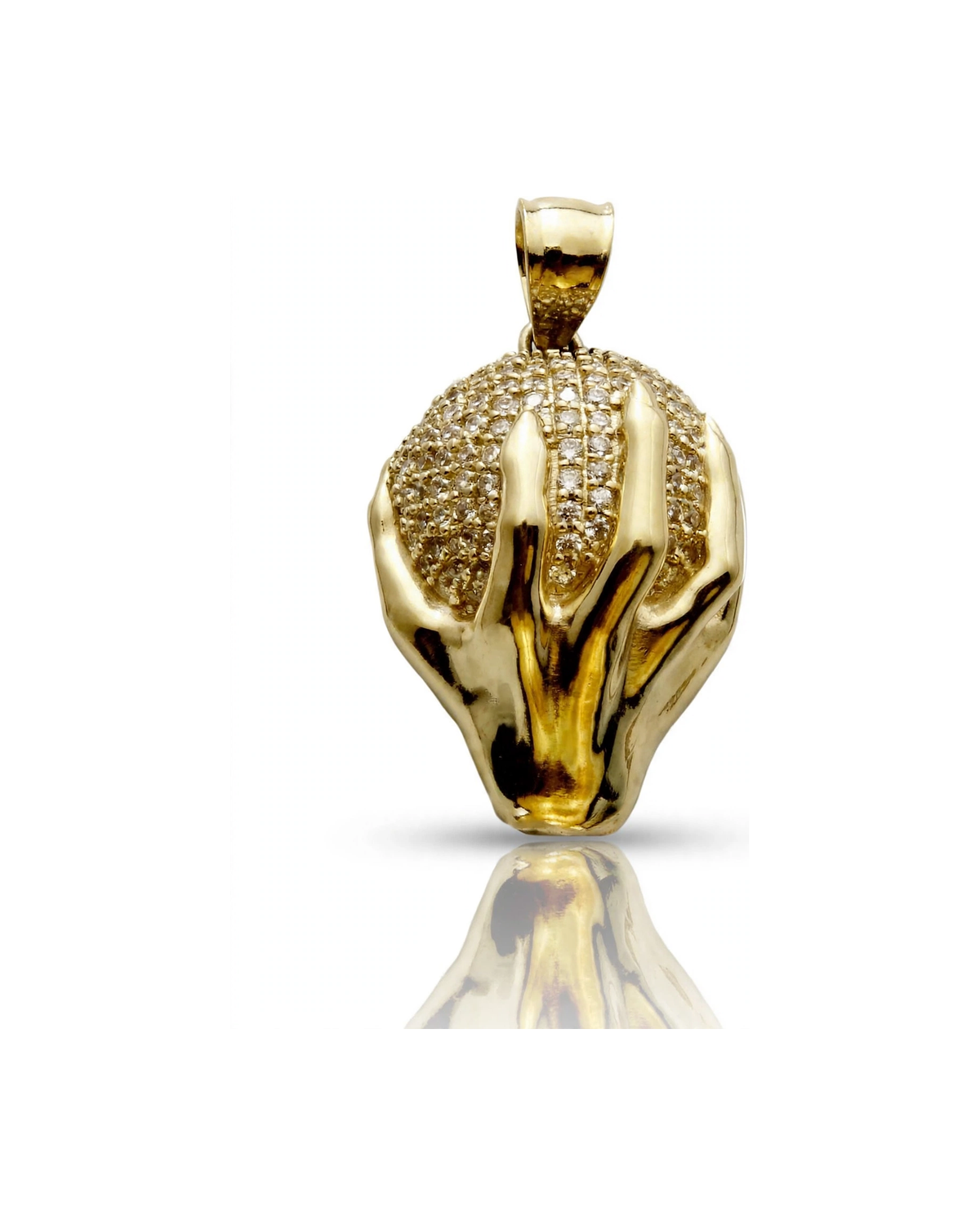 Hand Holding Ball Pendant with CZ - 10K Gold