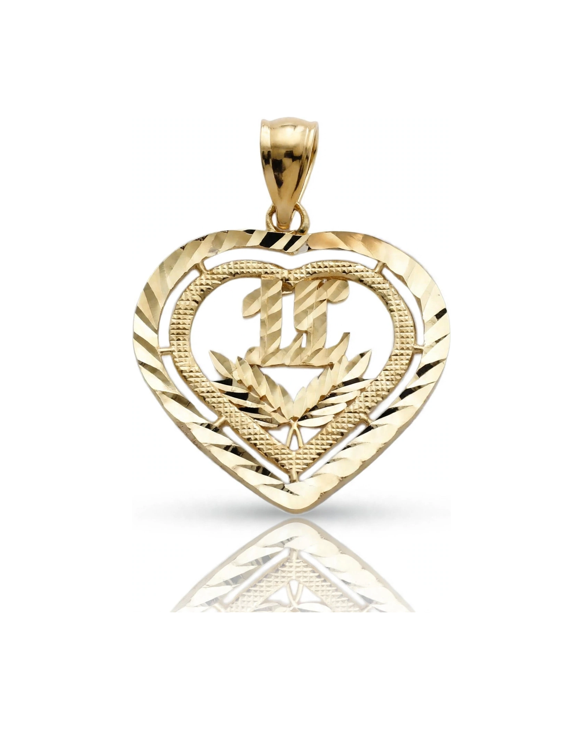 15 Pendant Heart with Laurel - 10K Yellow Gold