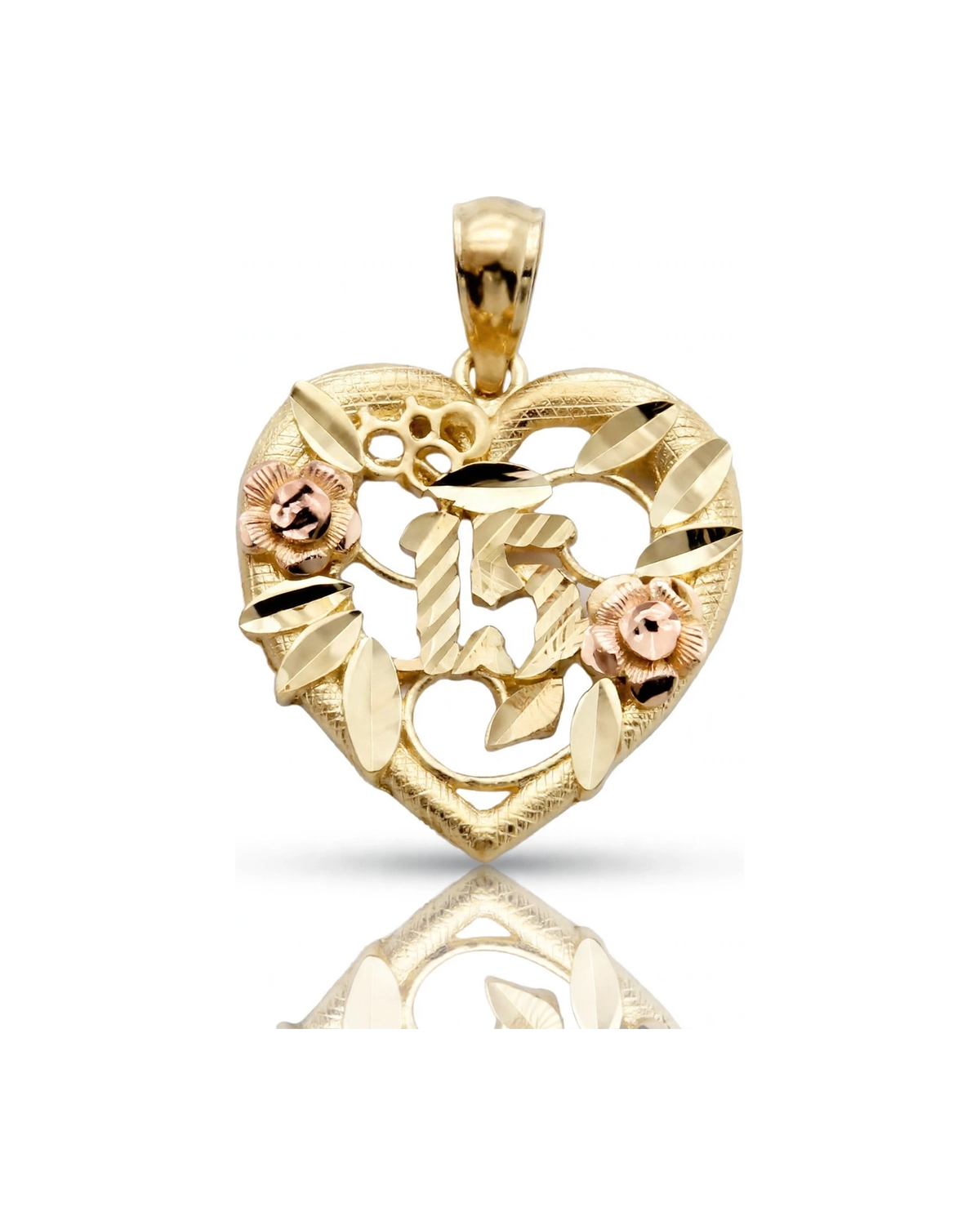 15 Pendant Heart with Rose Small - 10K Gold