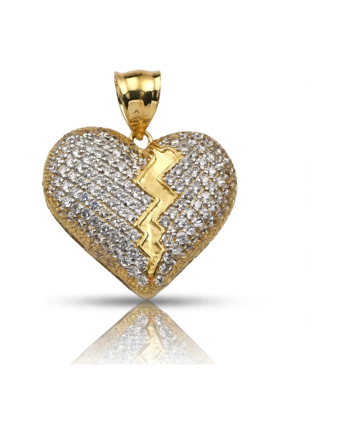 Heart Pendant Broken with CZ - 10K Gold