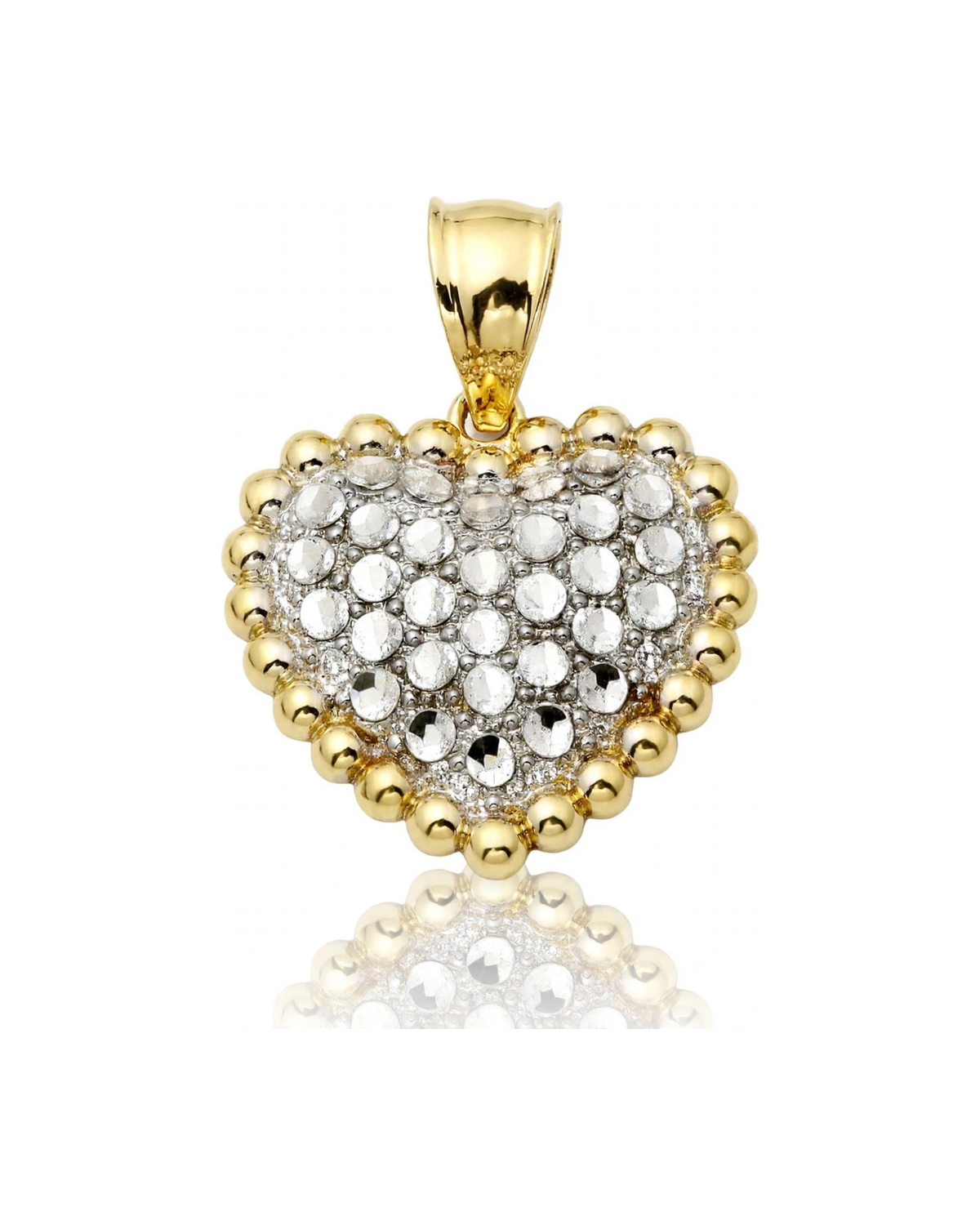 Heart Pendant with CZ and Beaded Edge - 10K Gold