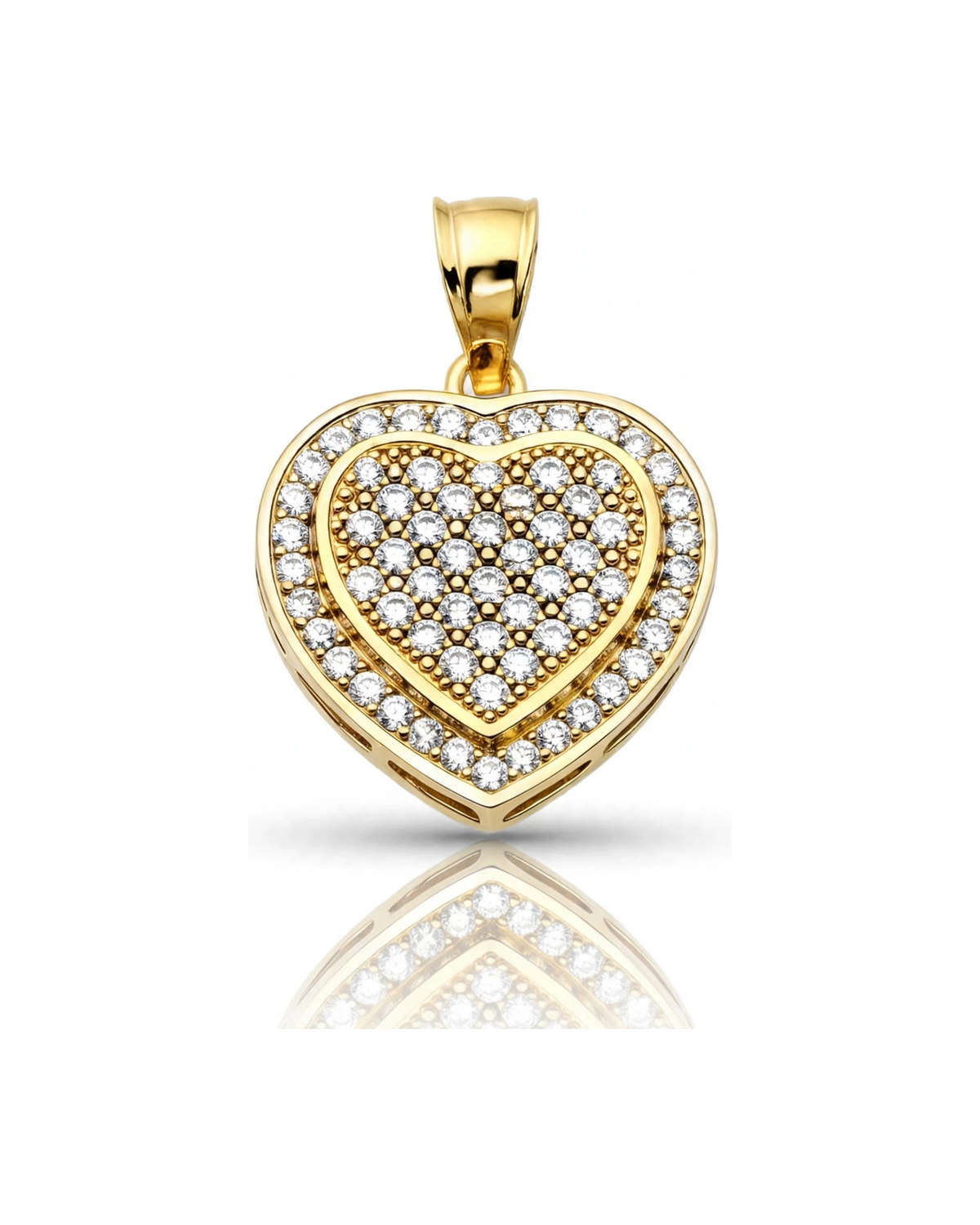 Heart Pendant with CZ Pavé and Double Frame - 10K Gold