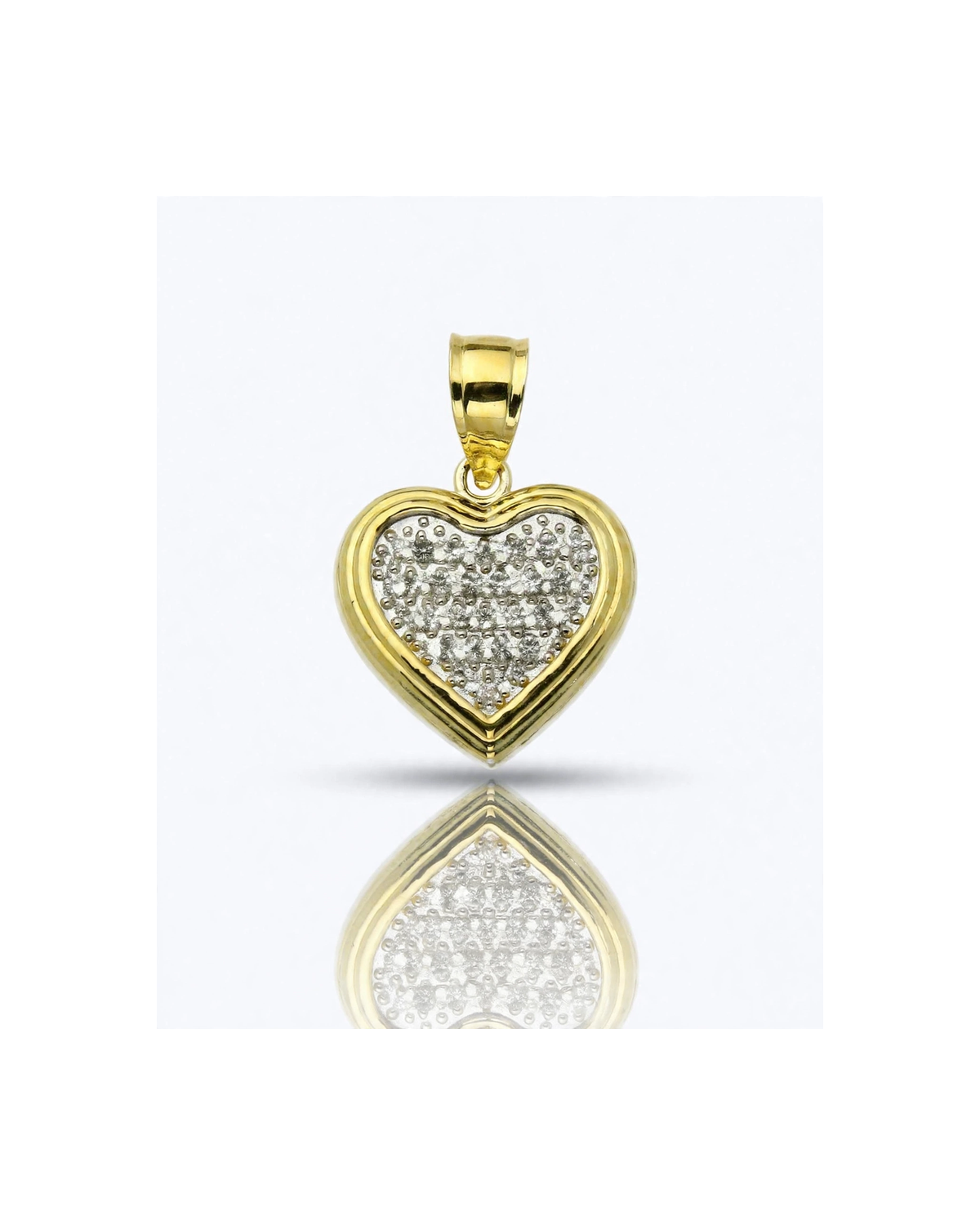 Heart Pendant with CZ Pavé and Polished Frame Mini - 10K Gold