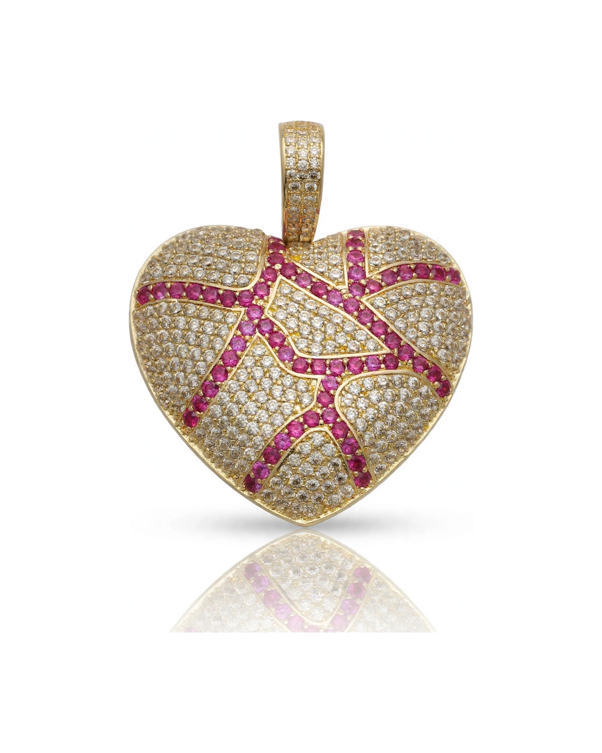 Heart Pendant with CZ and Pink CZ Web - 10K Gold