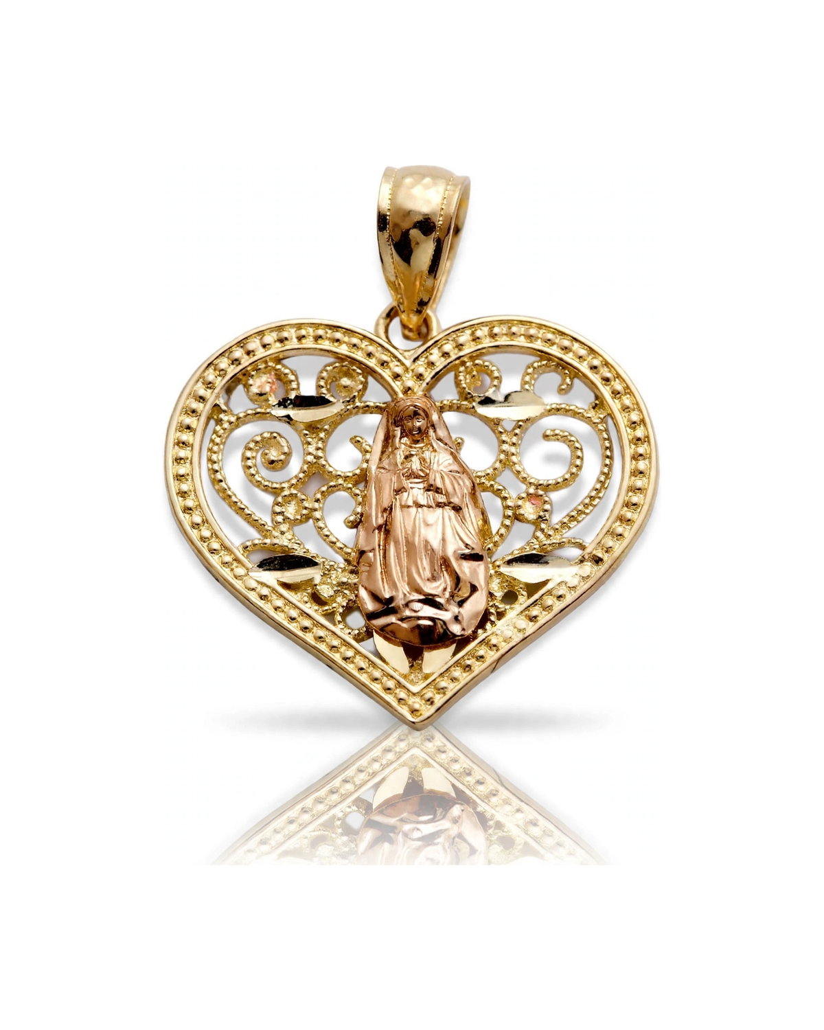 Heart Pendant Filigree with Guadalupe Center - 10K Gold