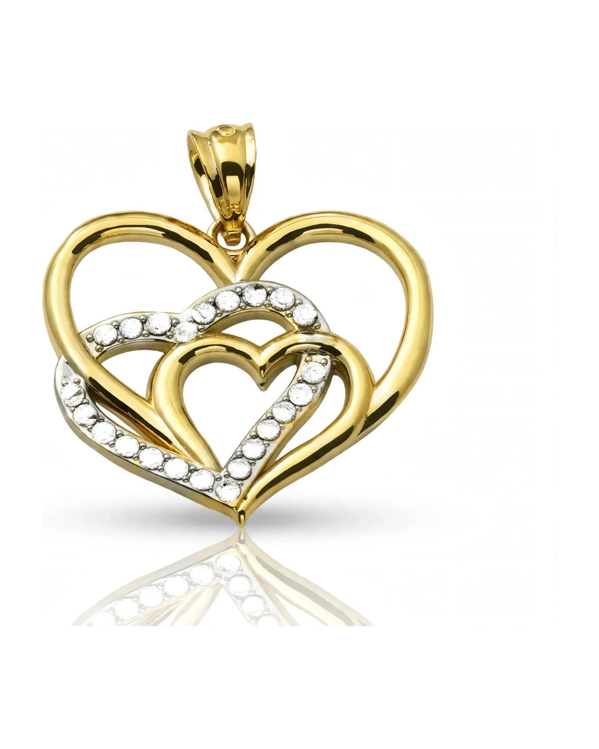 Interlocked Hearts Pendant with CZ - 10K Gold