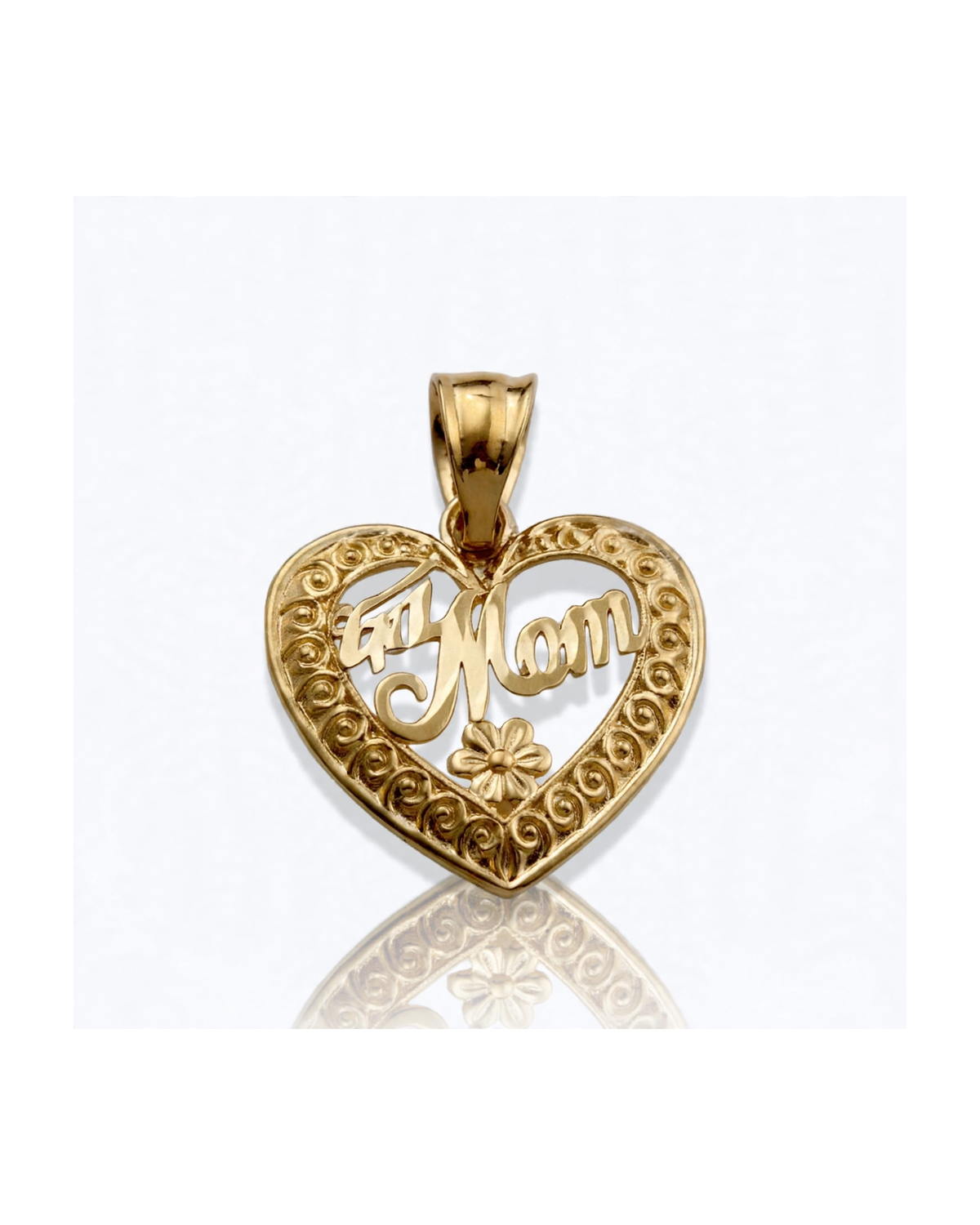 Heart Pendant with Mom Script - 10K Yellow Gold