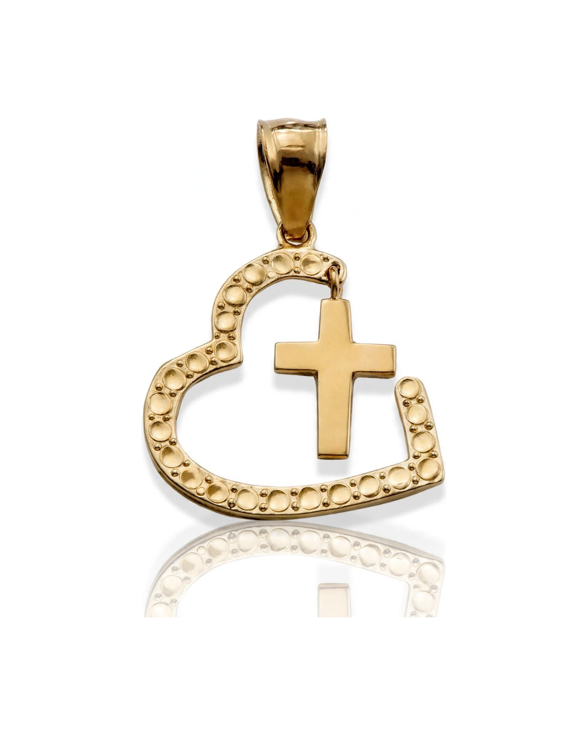 Heart Pendant Open Outline with Cross - 10K Yellow Gold