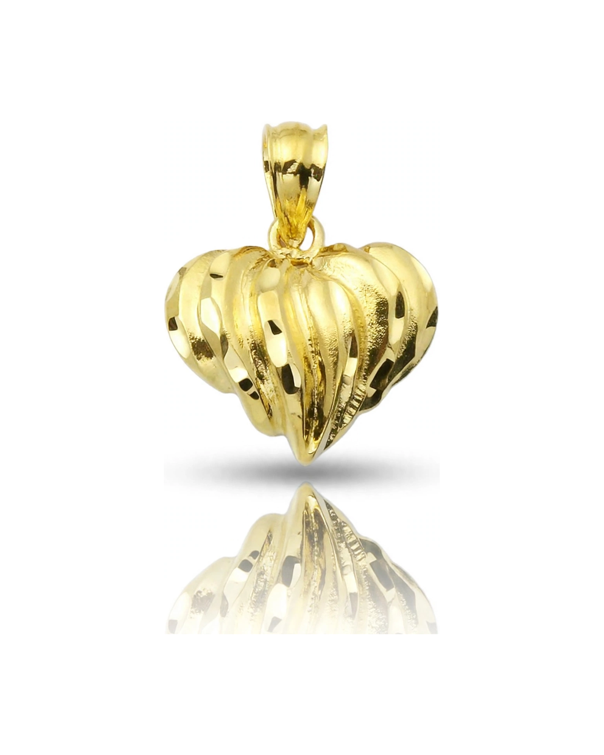 Heart Pendant Puffy Ribbed Small - 10K Yellow Gold