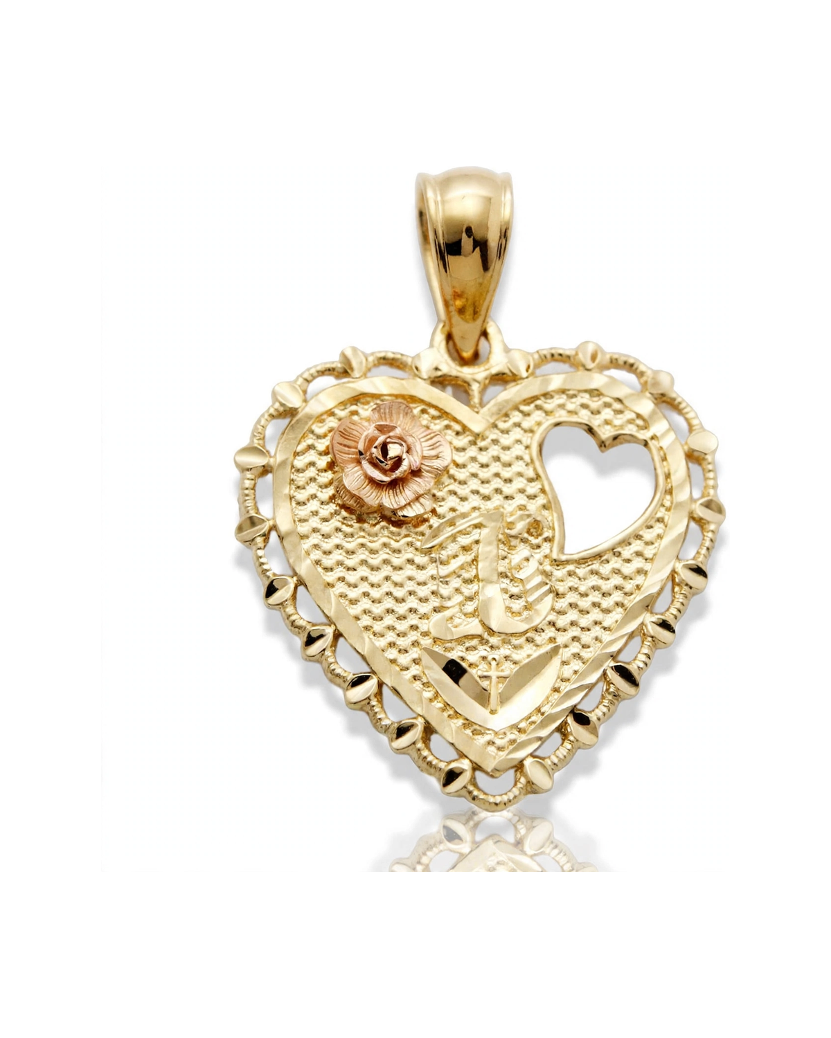 Heart Pendant Textured with Heart Cutout - 10K Yellow Gold