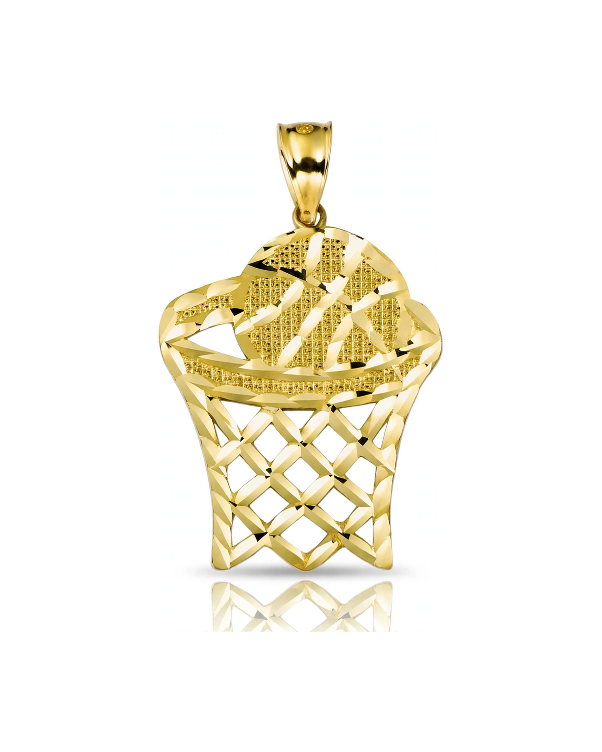 Basketball Hoop Pendant with Ball Gold Openwork - 10K Yellow Gold