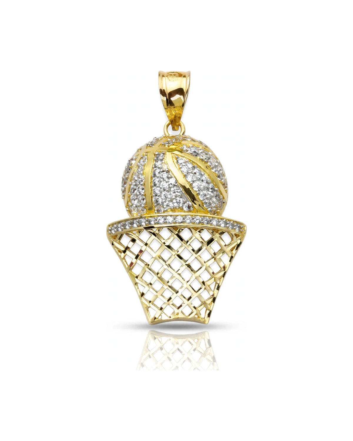 Basketball Hoop Pendant with CZ Ball - 10K Gold