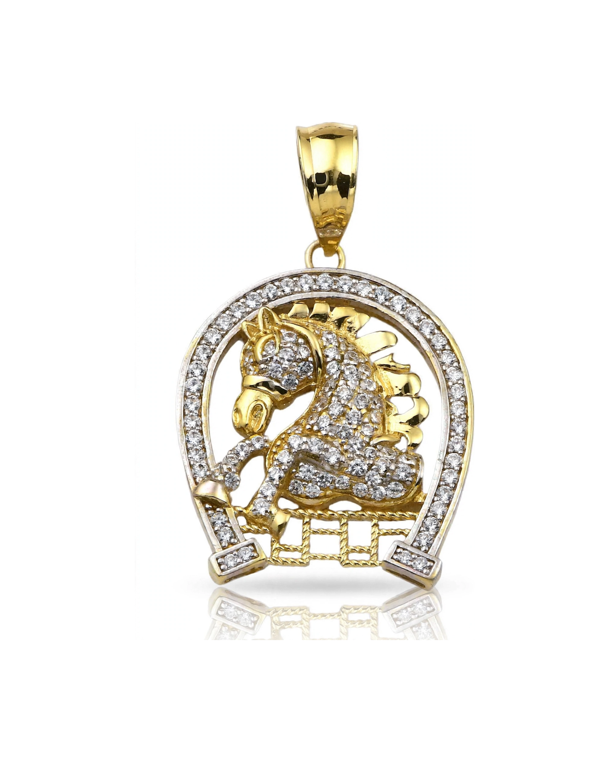 Horse Pendant in Horseshoe with CZ - 10K Gold