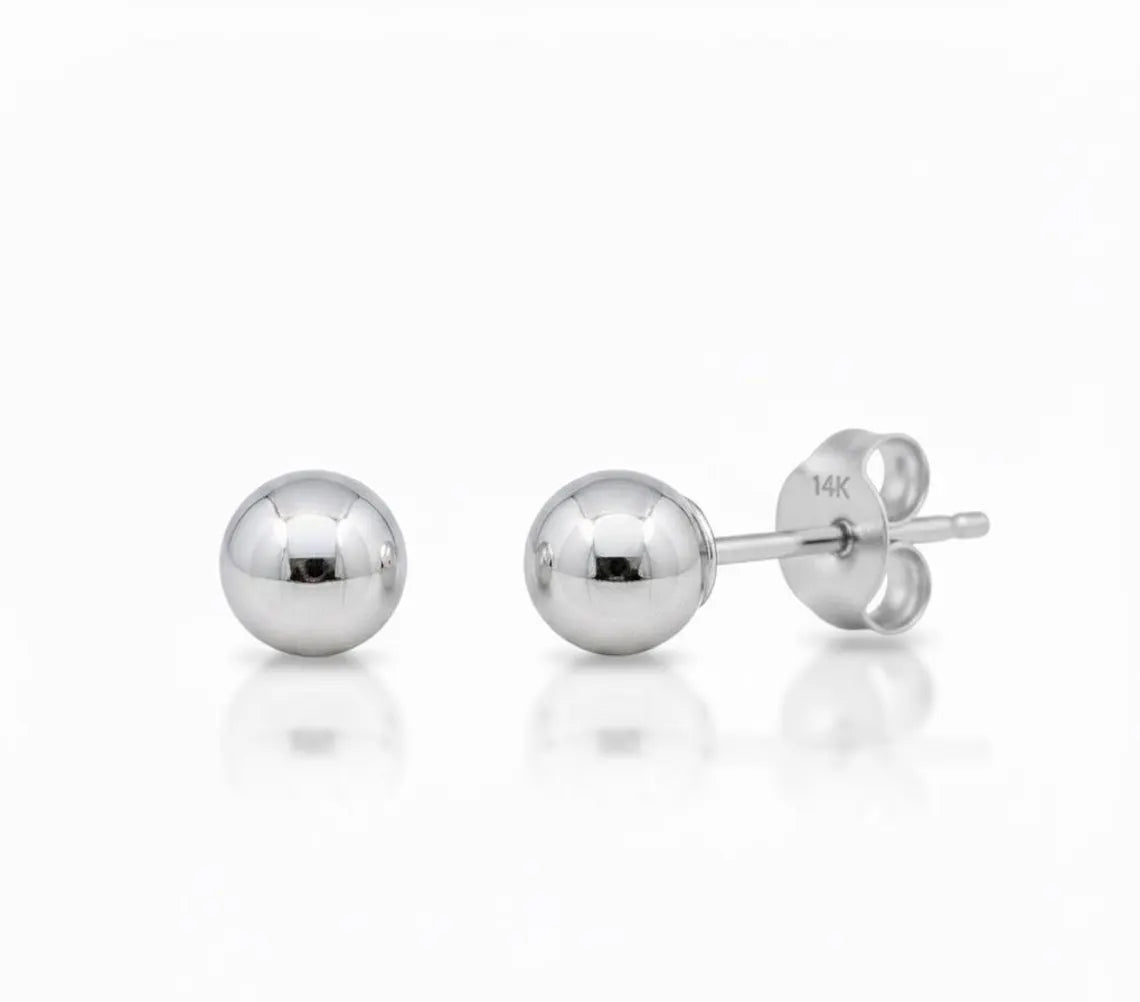 14k Yellow Gold Ball Stud ,White Gold ,Rose Gold Ball Stud Earrings, Minimalist Unisex Style
