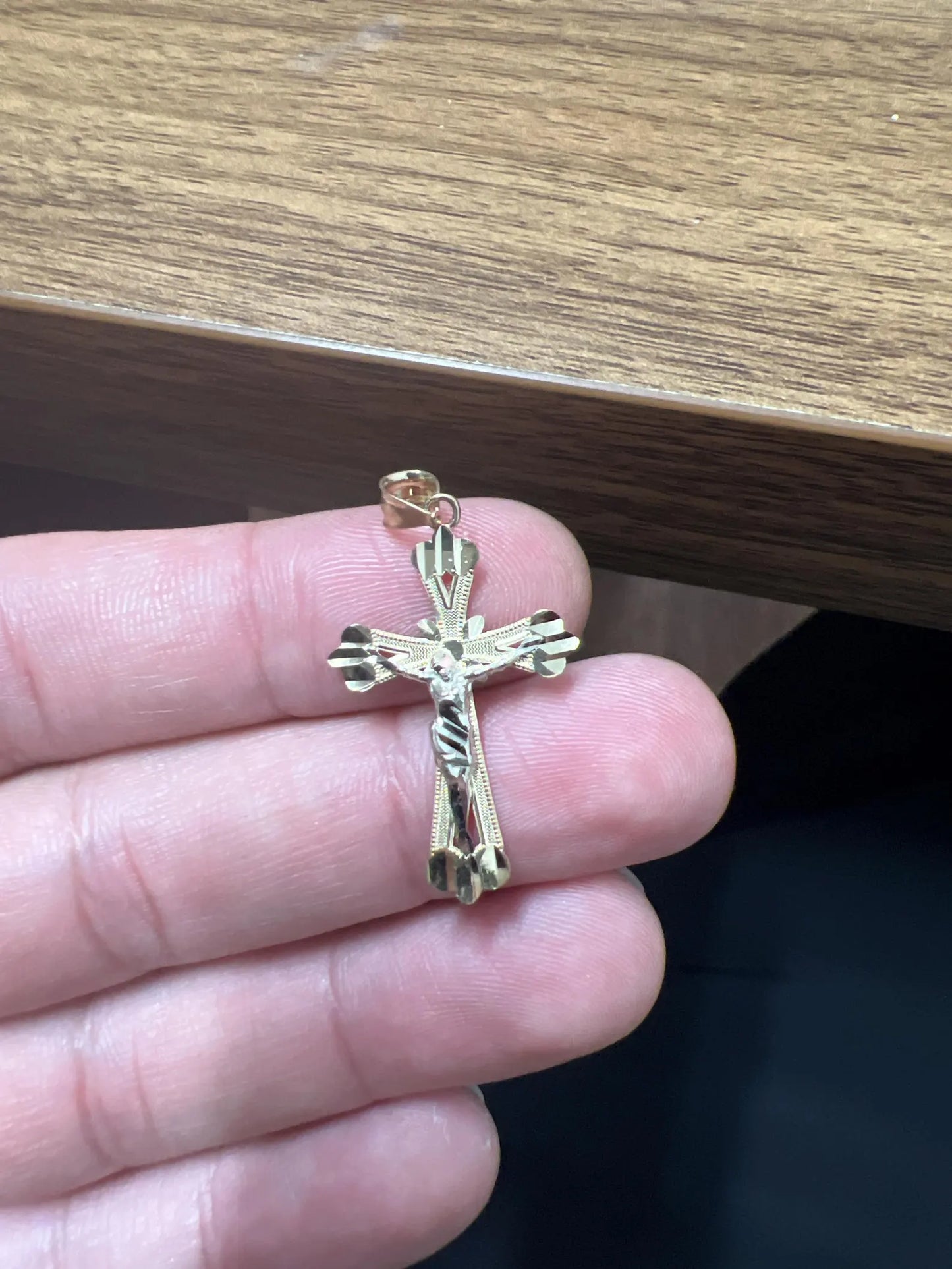 10k Yellow Gold Cross Pendant with Jesus Crucifix – Religious Christian Charm for Men or Women, Solid Gold Faith Jewelry