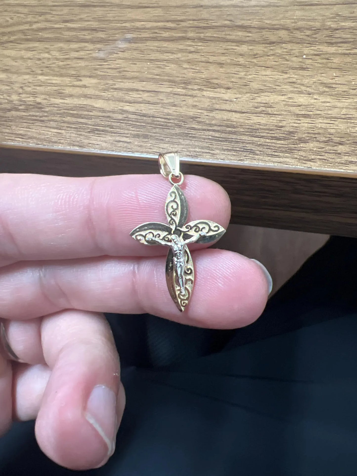 10k Yellow Gold Cross Pendant with Jesus Crucifix – Religious Christian Charm for Men or Women, Solid Gold Faith Jewelry